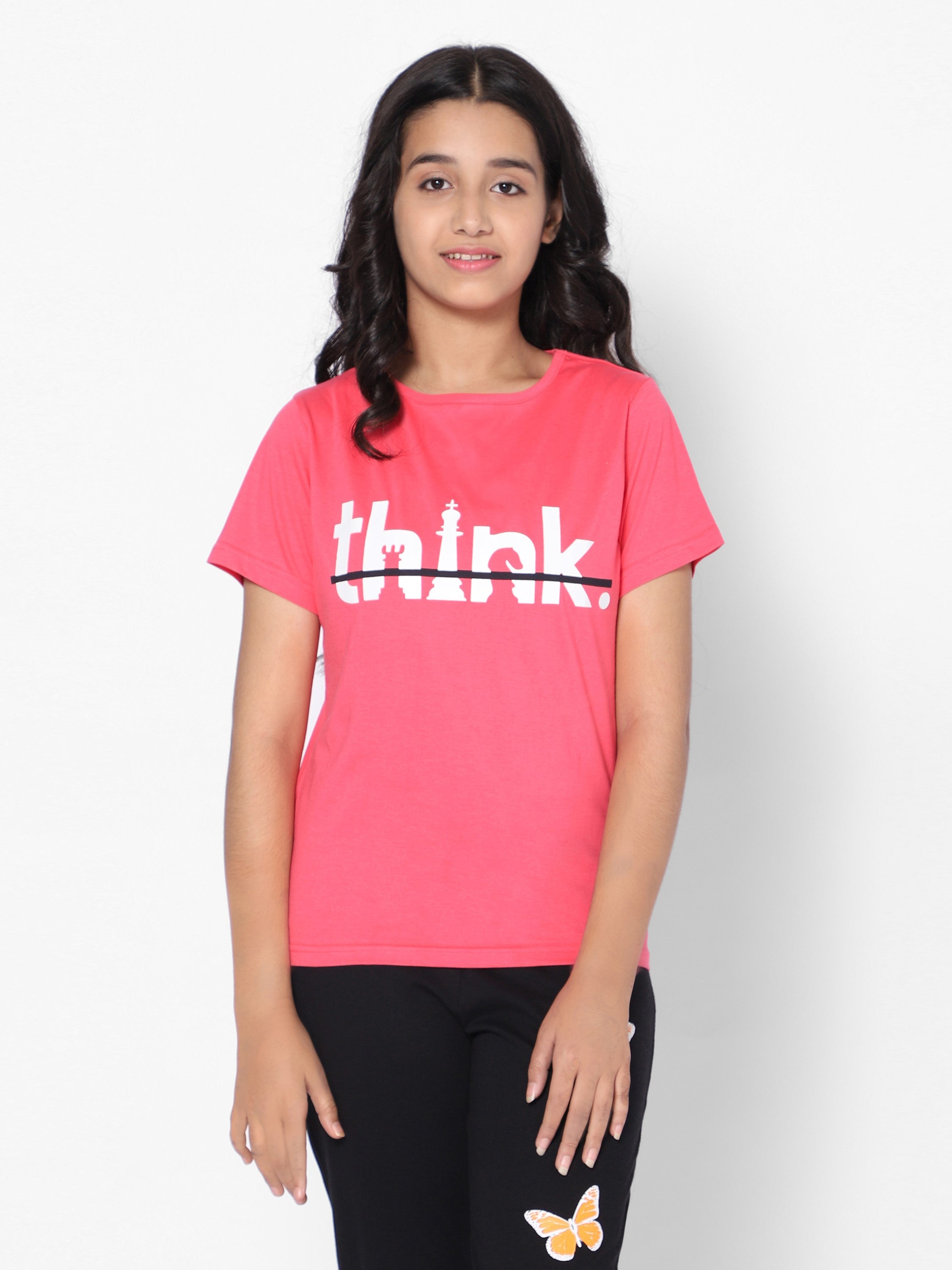 Girls Graphic T-shirt - Don't Think-Dk. Pink Success