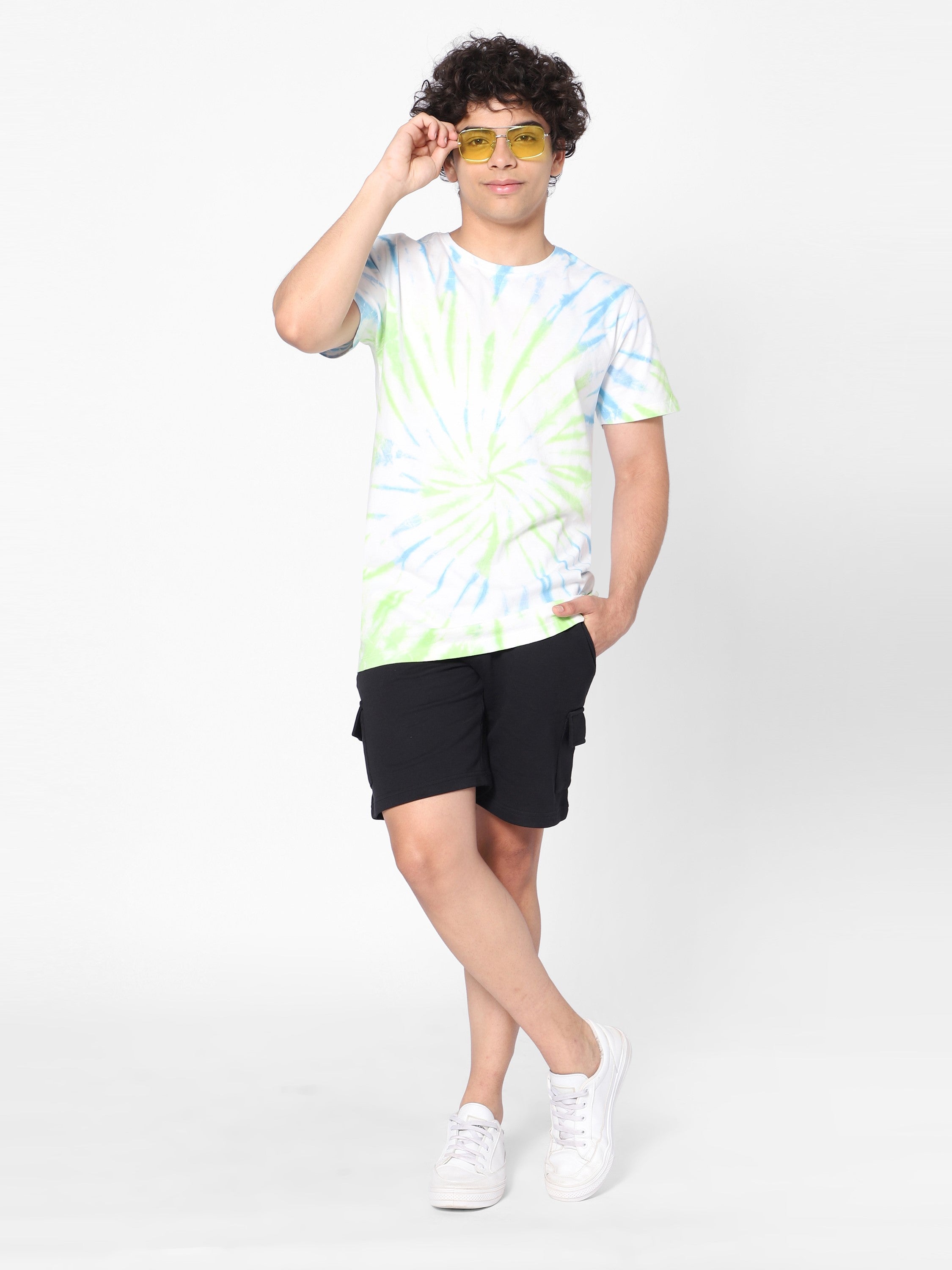 Boys Oversized Tie & dye T-shirt-White Blue Green