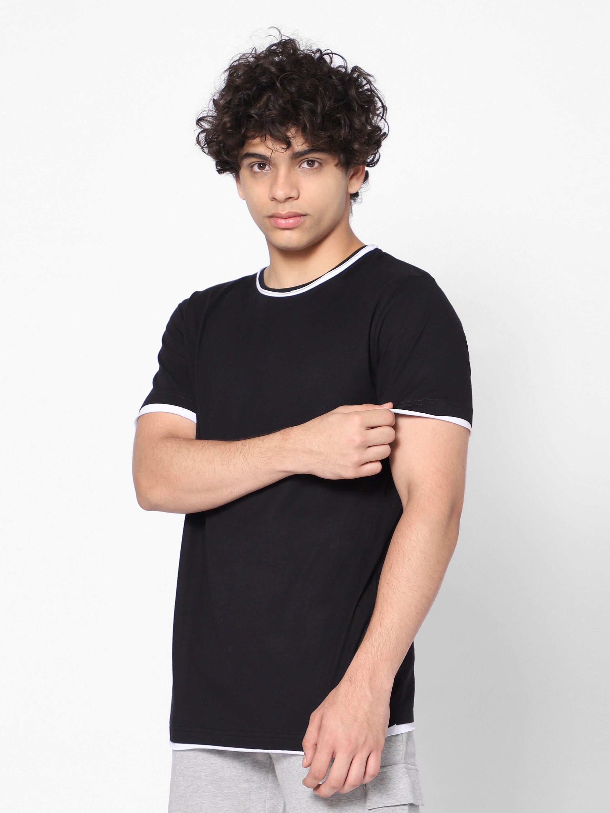 Boys Oversized Double Layer Tshirt-Black