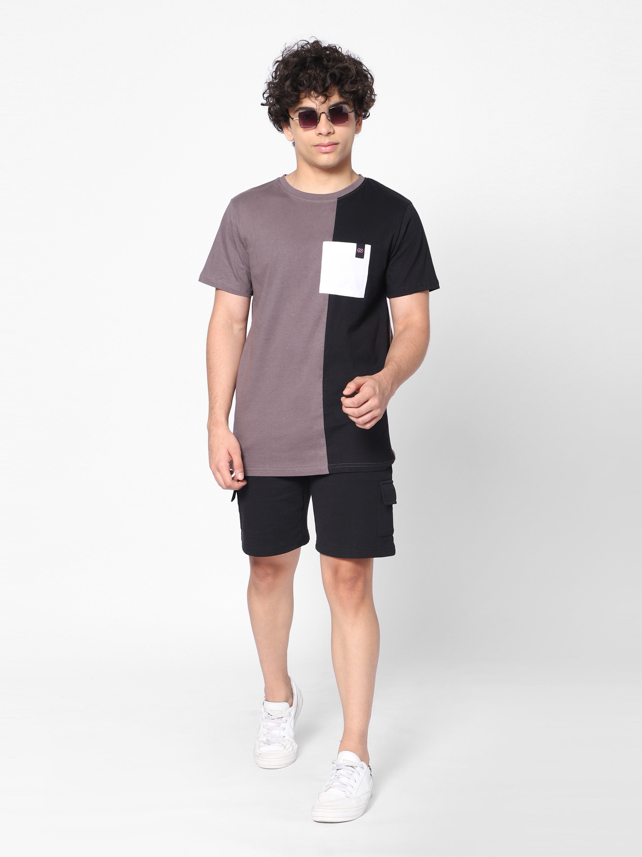 Boys Oversized Cut & sew Tshirt-Grey Black