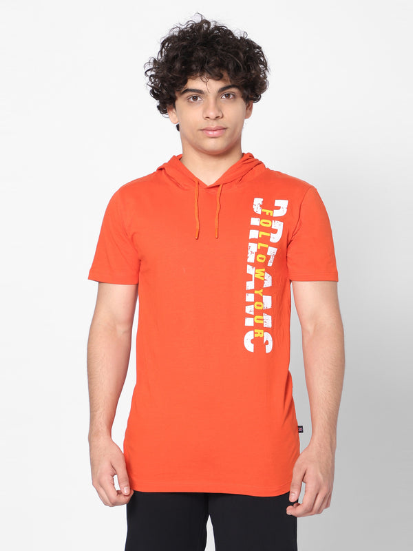 Boys Oversized Hoodie T-shirt-Rust Orange