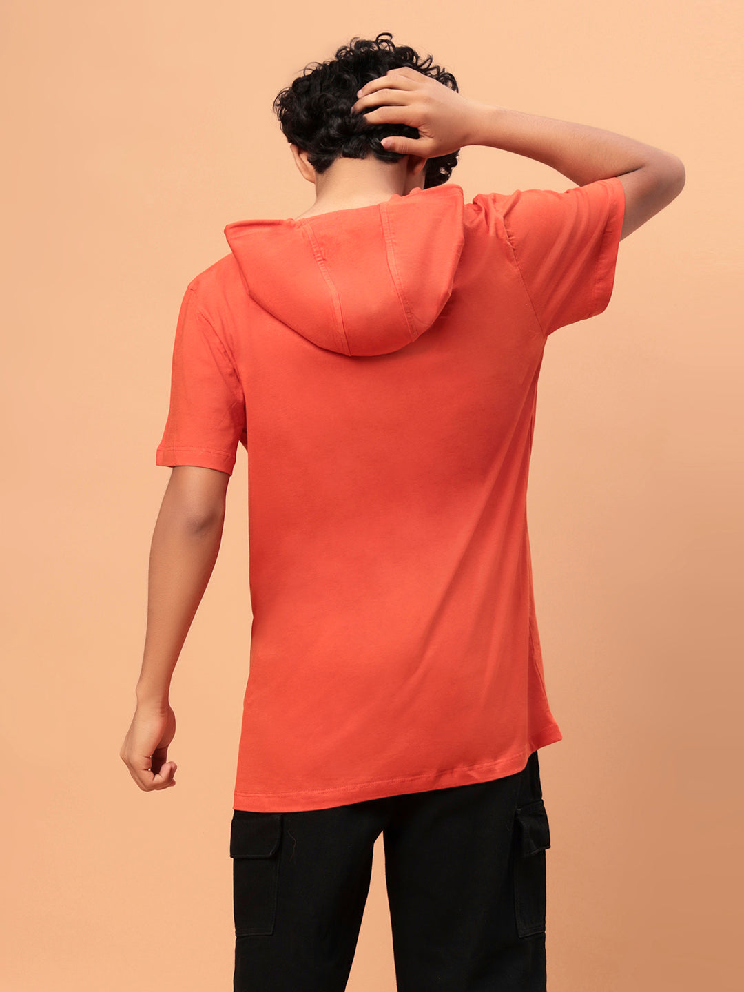 Boys Oversized Hoodie T-shirt-Rust Orange