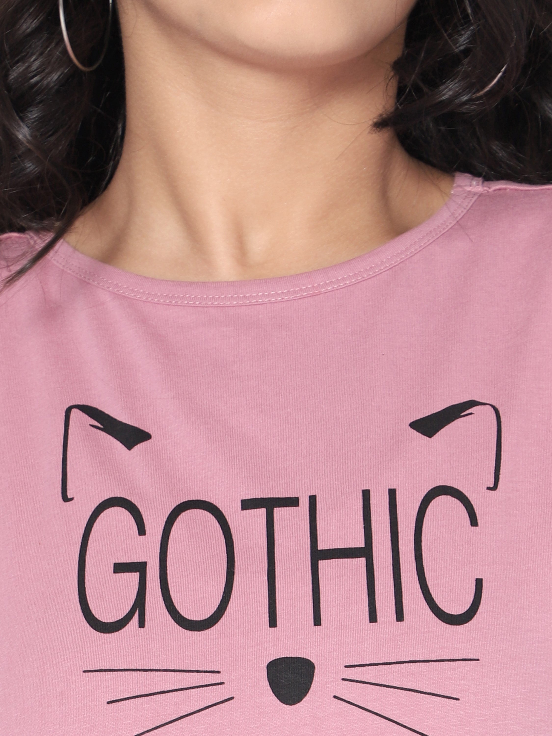 Girls Crop T-shirt-Gothic-Dull Pink