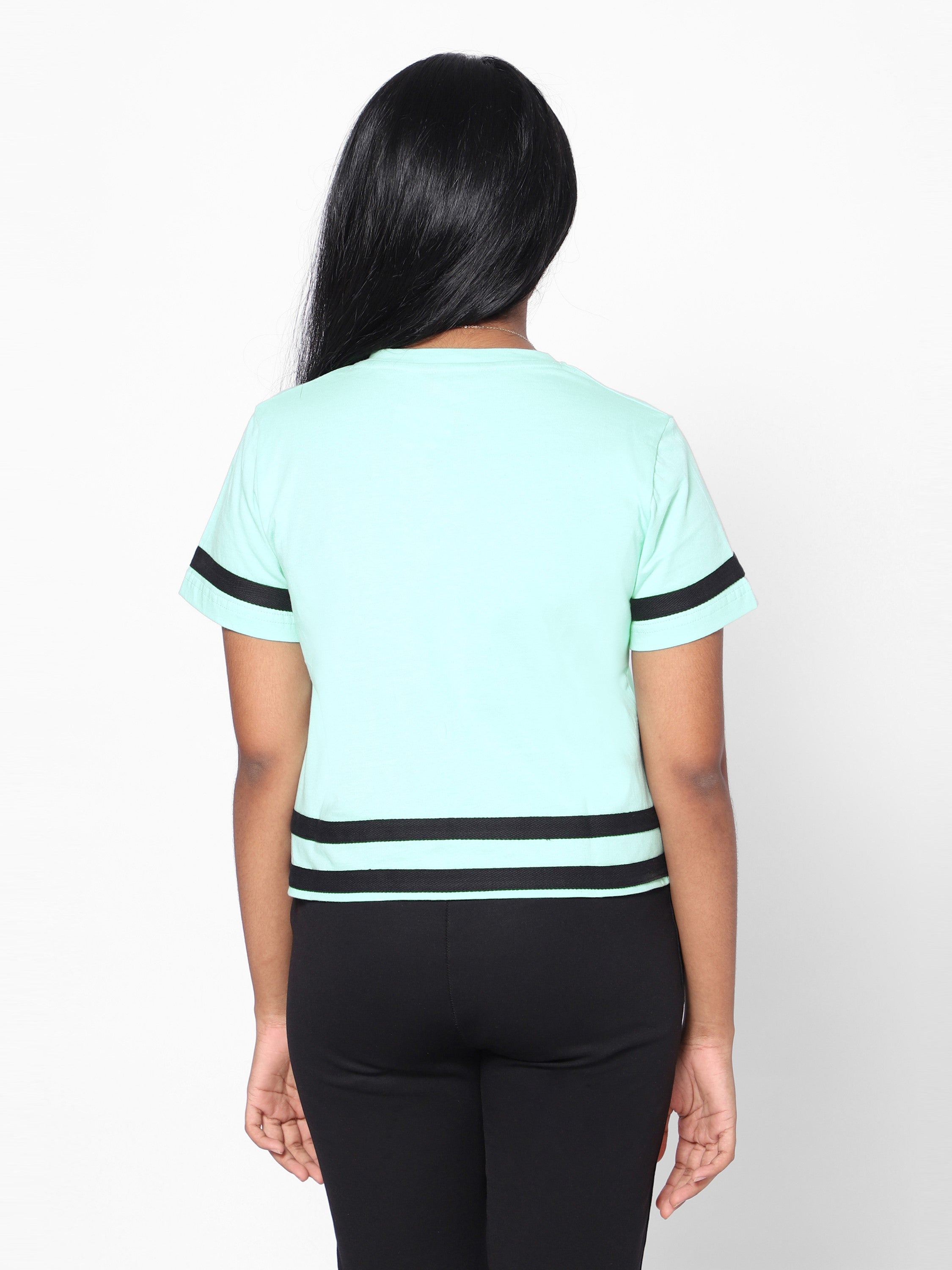 Girls crop T-shirt-Tape at waist-Mint