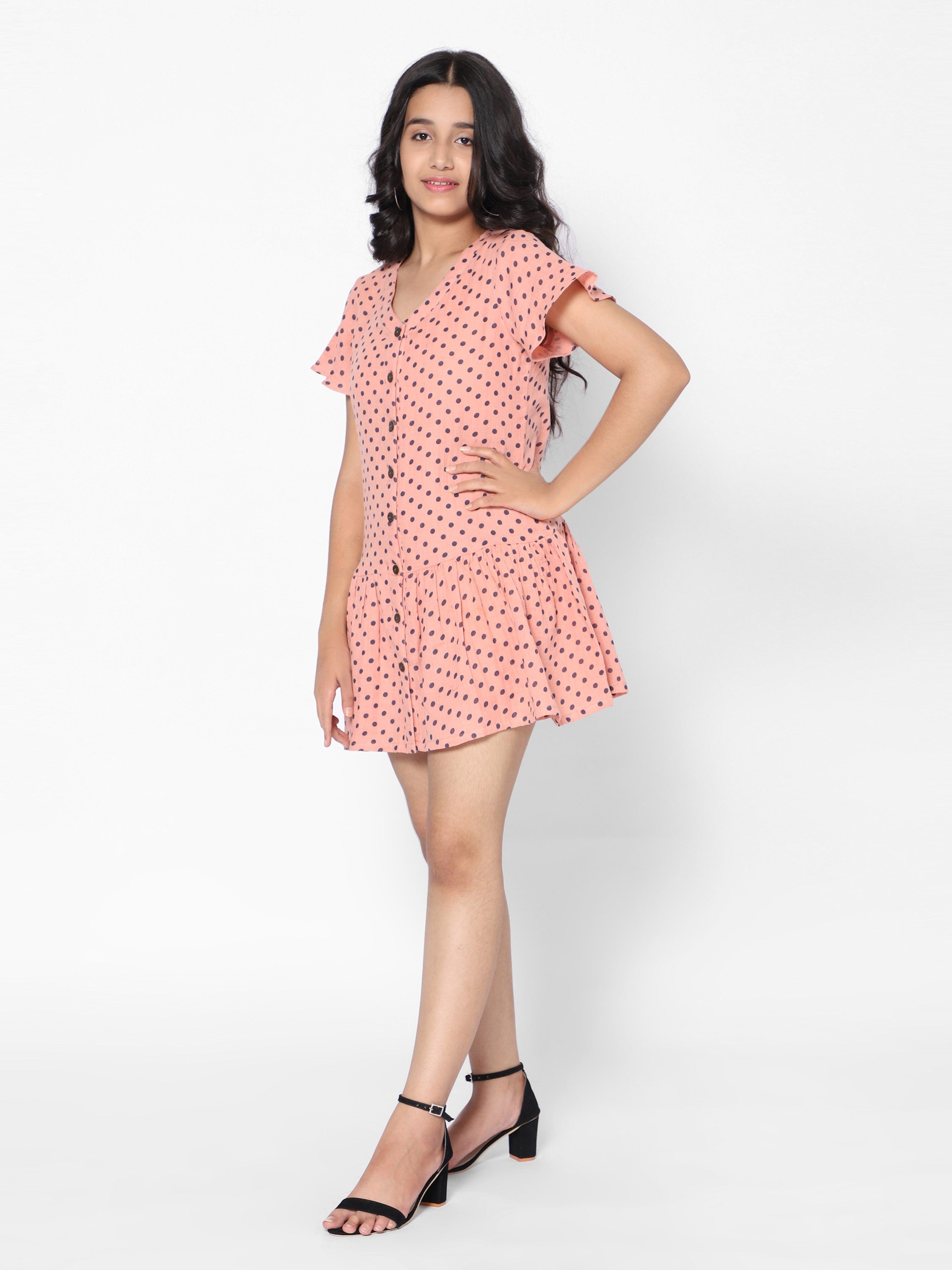 Girls Polka Dot Dress-Peach