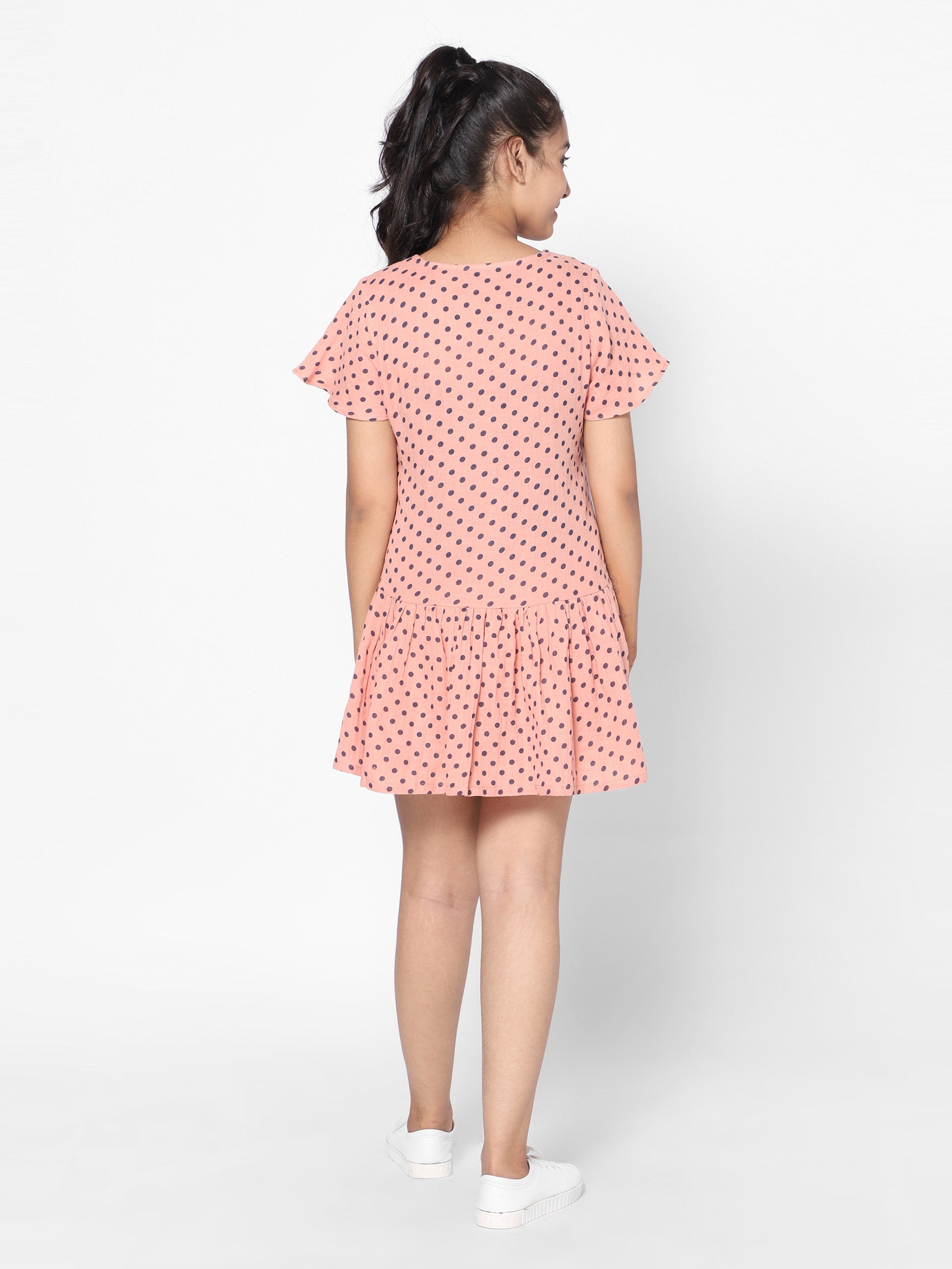 Girls Polka Dot Dress-Peach