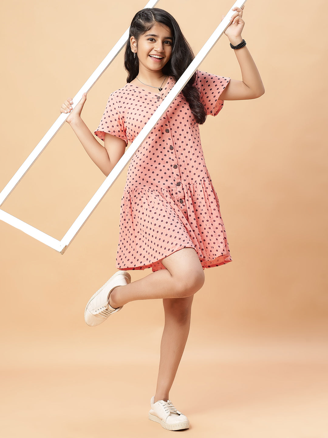 Polka Dot Dress-Peach