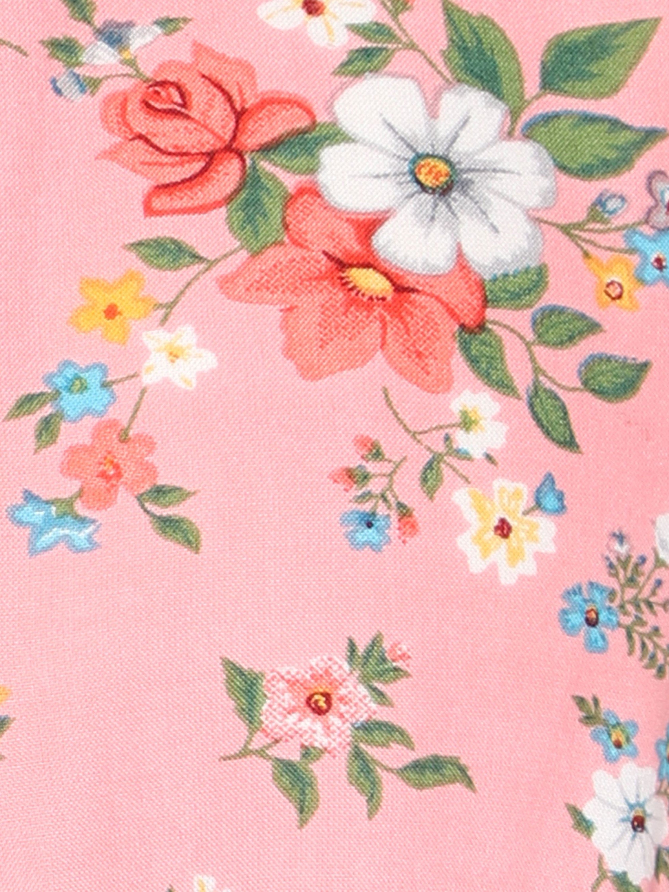 Girls Floral Print Jumpsuit-Peach
