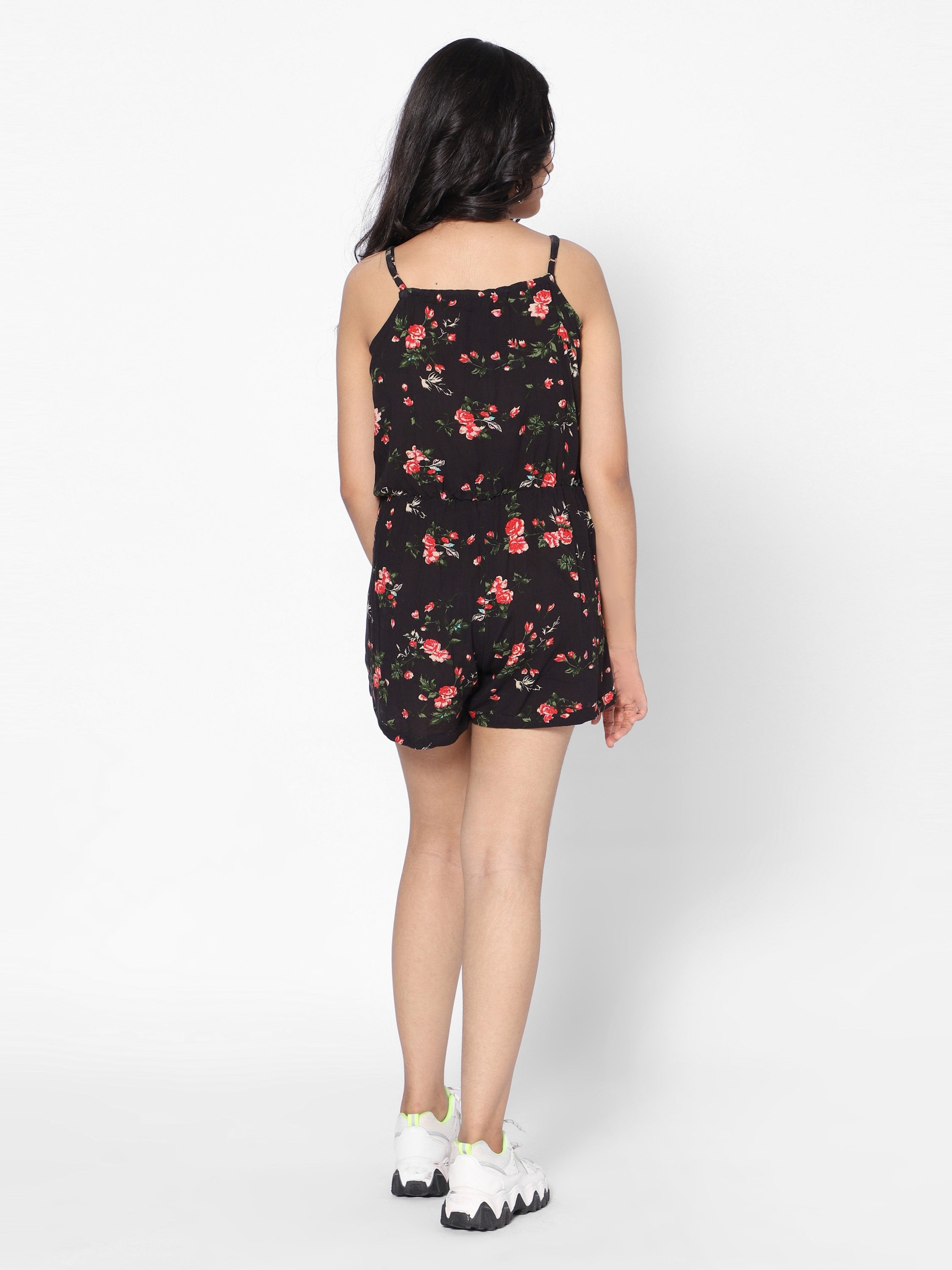 Floral Print Playsuit-Black