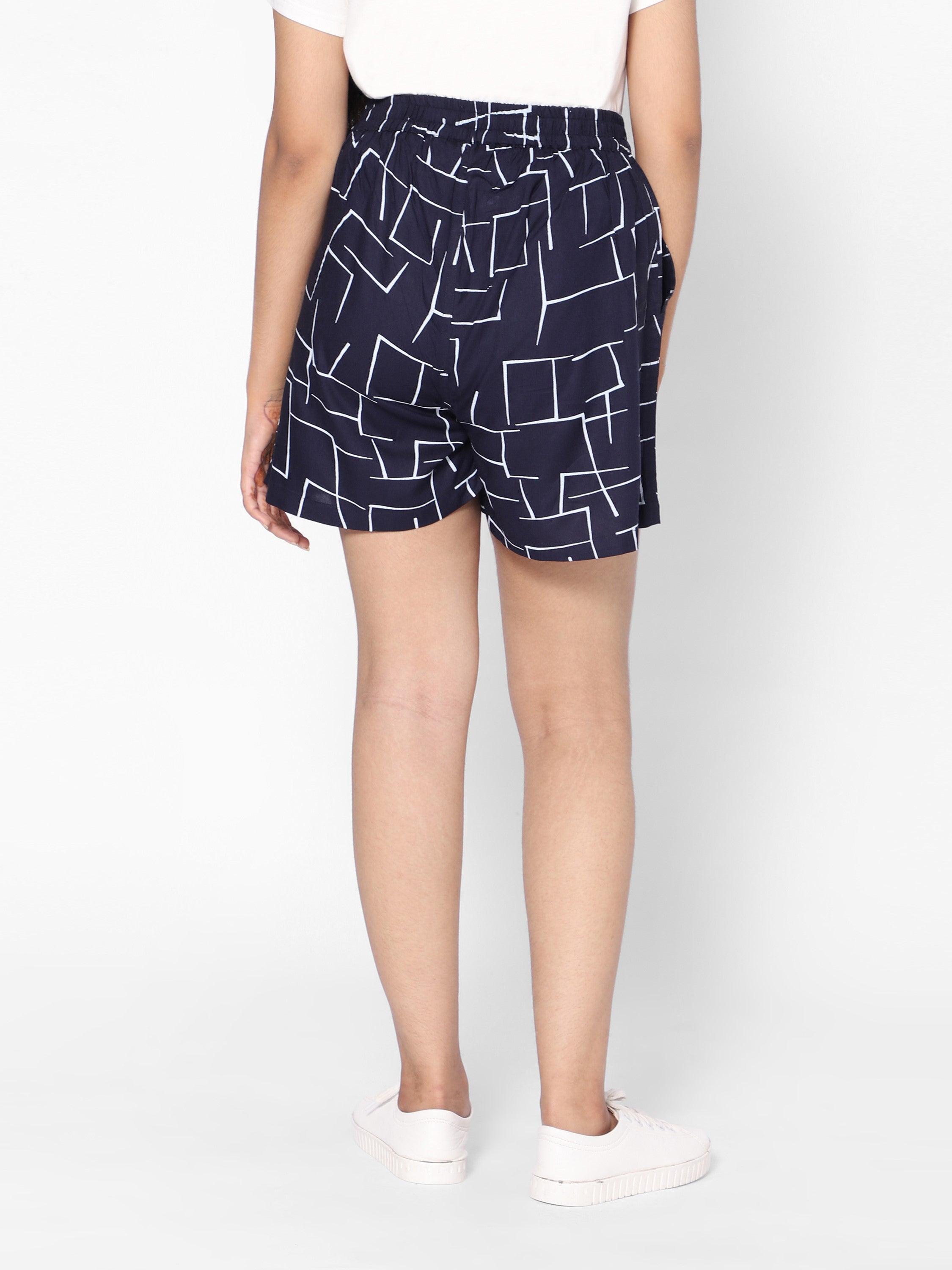 Girls Printed Shorts-Navy