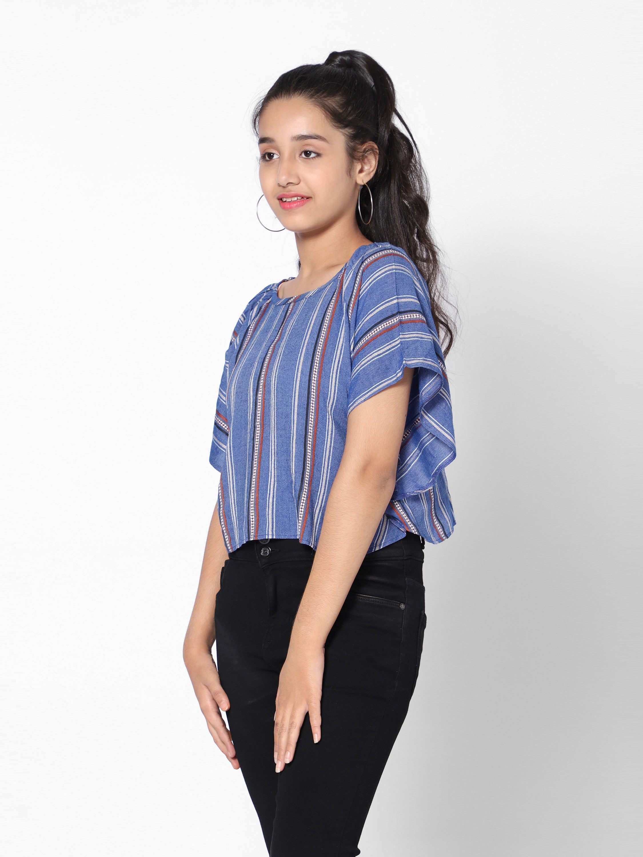 Girls Yarn Dyed Stripe Top-Blue