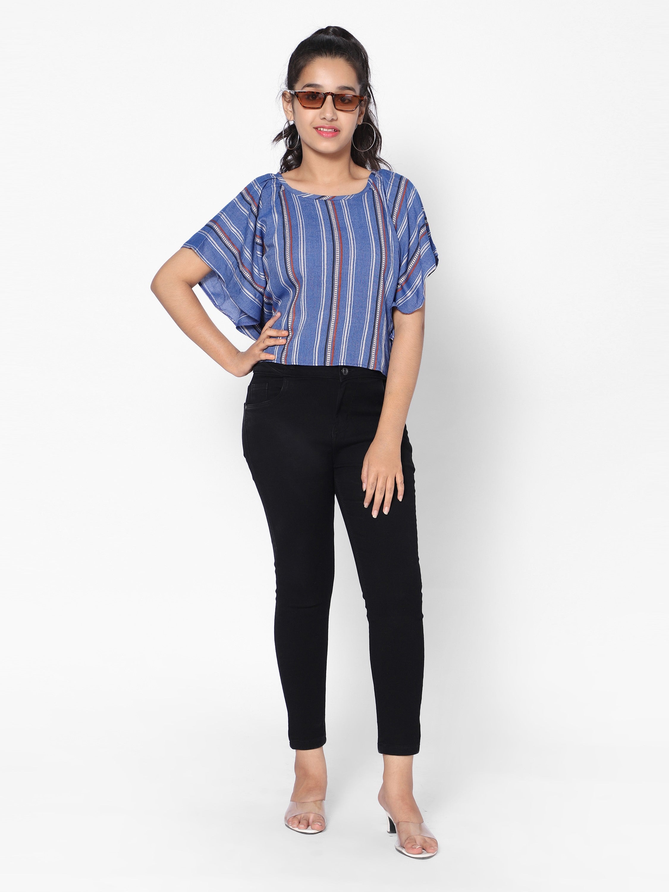 Yarn Dyed Stripe Top-Blue