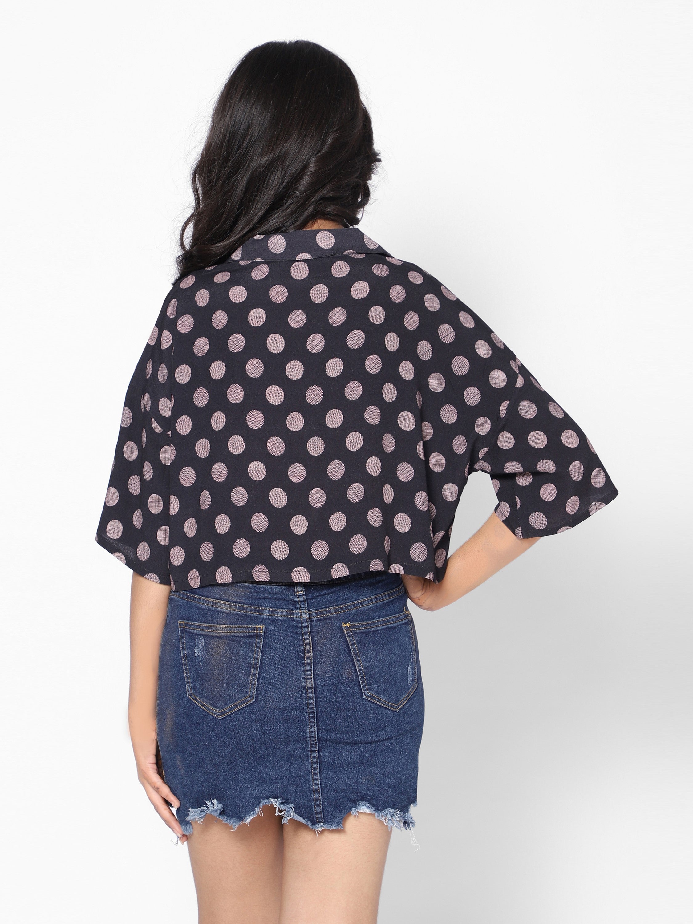 Polka Dot Crop Top- Black