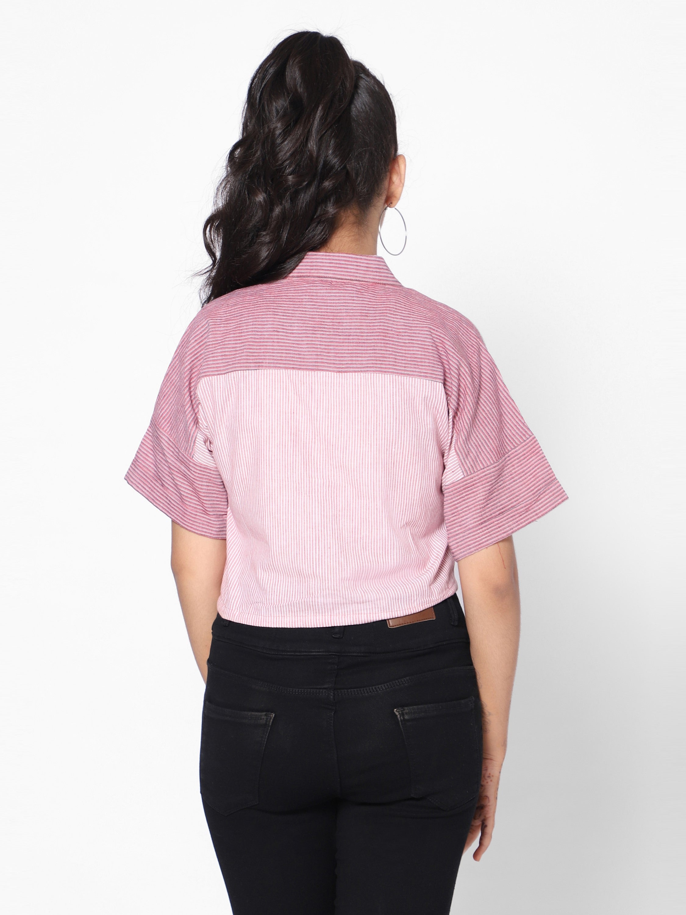 stripe Tie-up Top-Pink