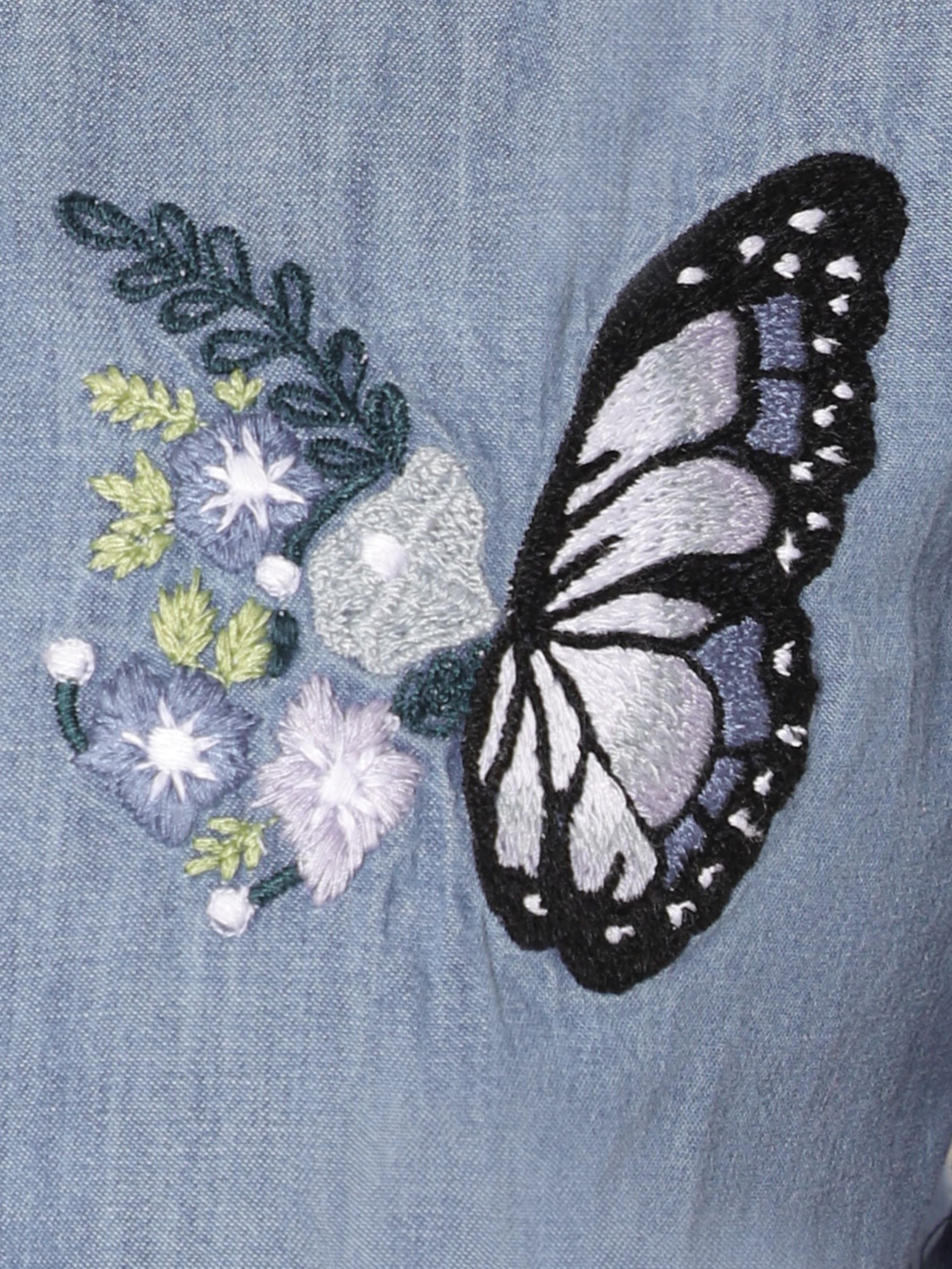 Butterfly Embroidery Top-Denim