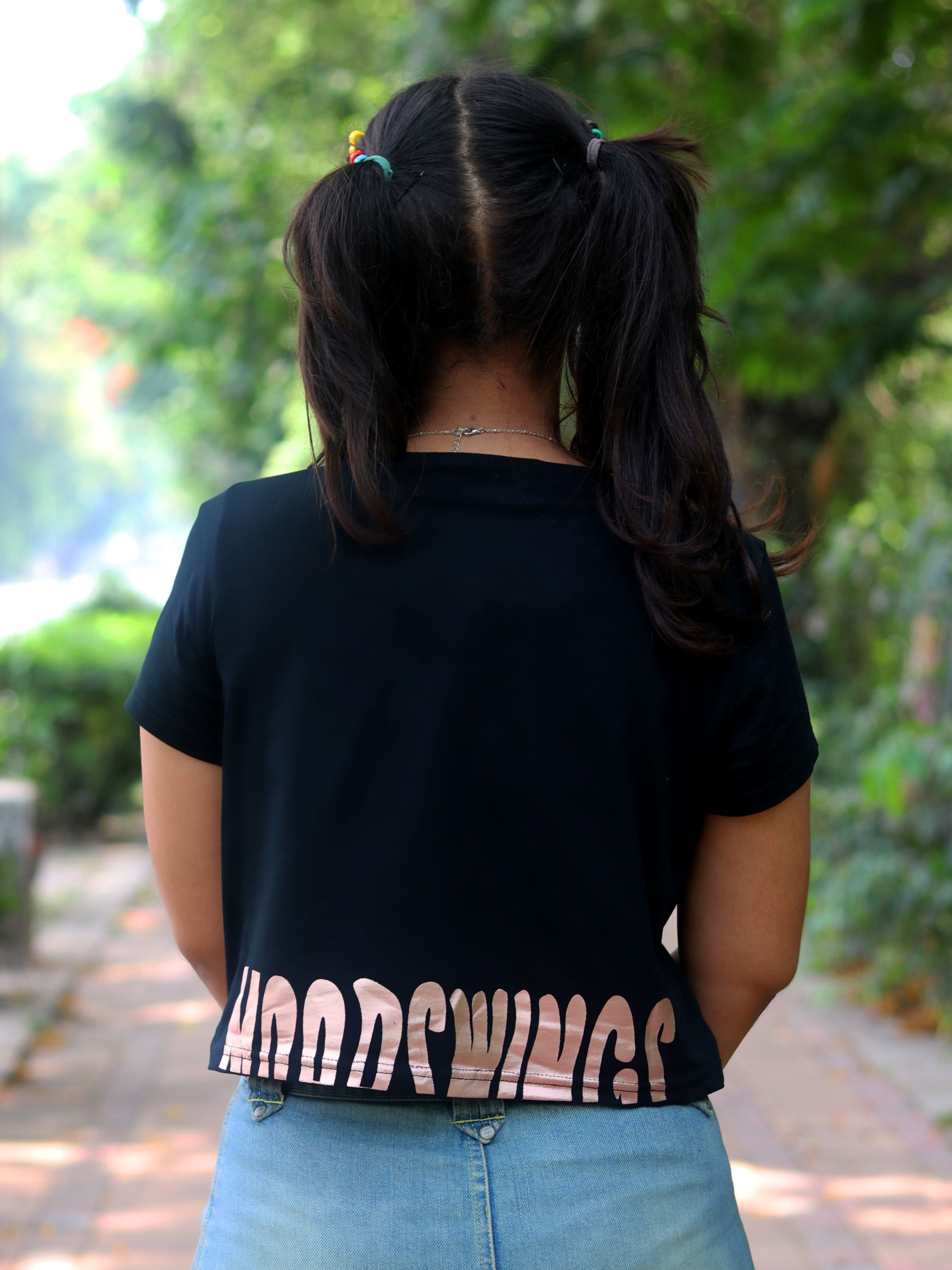 TeenTrums Girls Crop T-shirt -  Moodswings -  Black