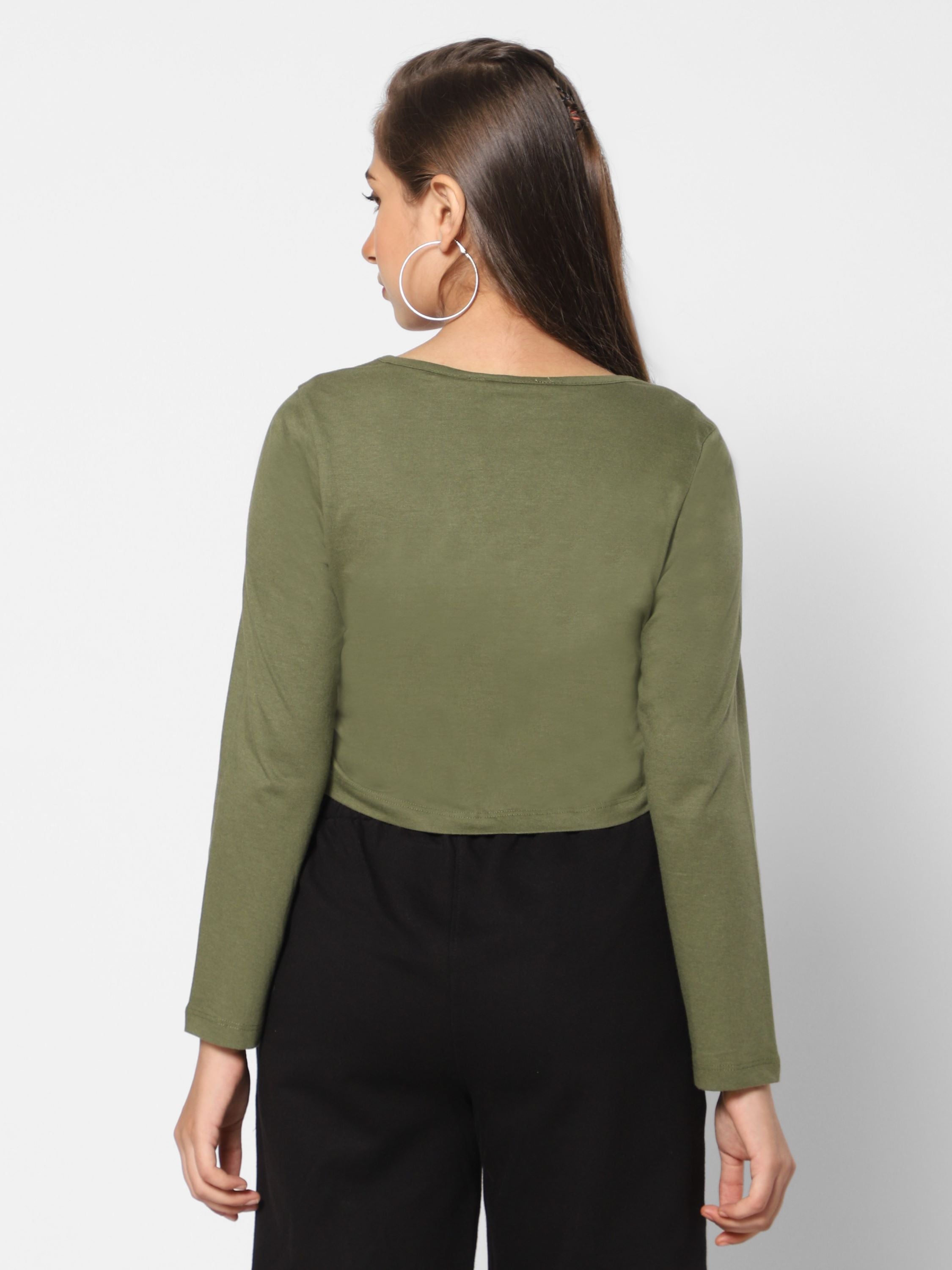 Crop T-shirt Rouching -  Olive