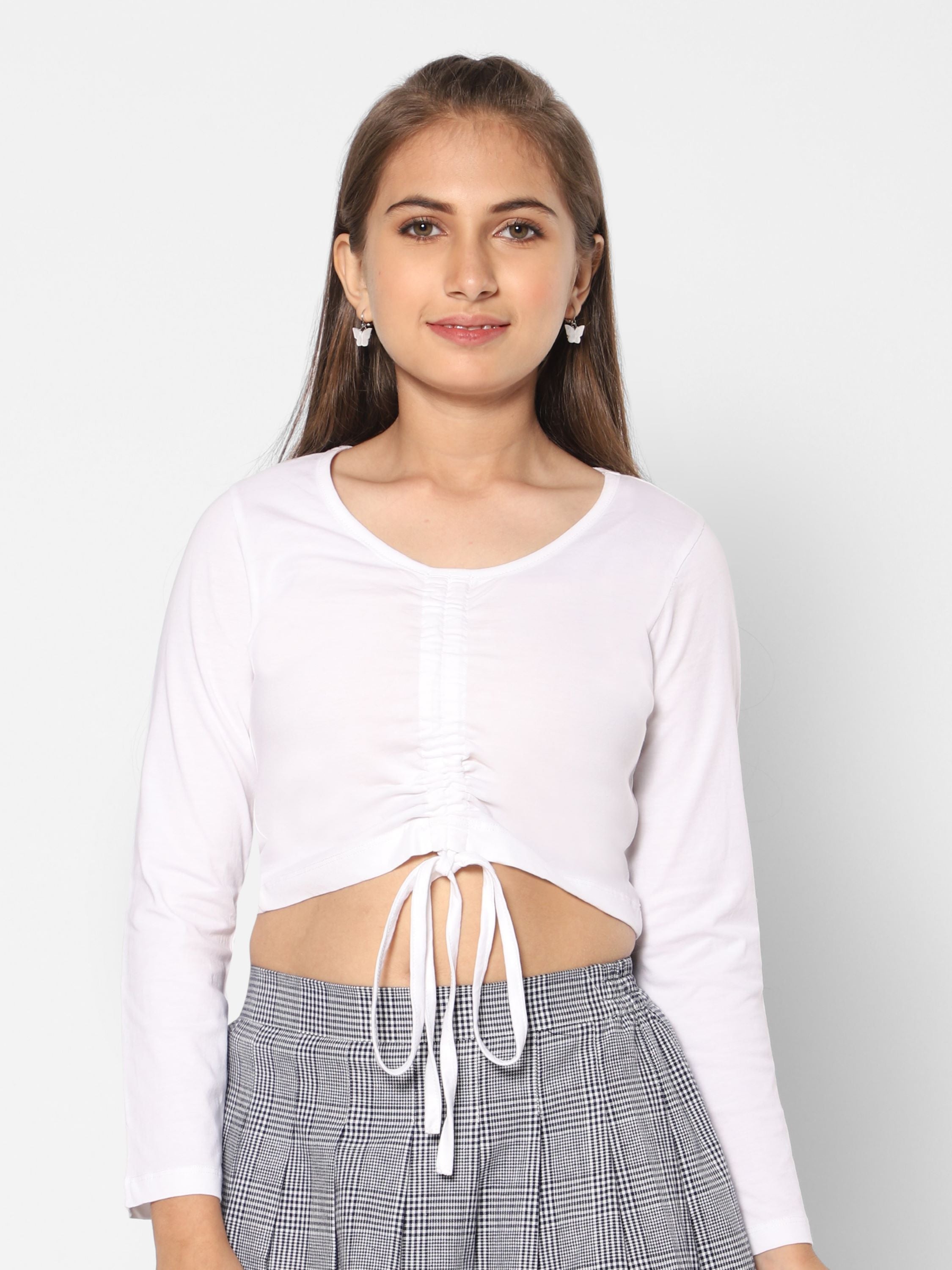 TeenTrums Girls Crop T-shirt Rouching -  White