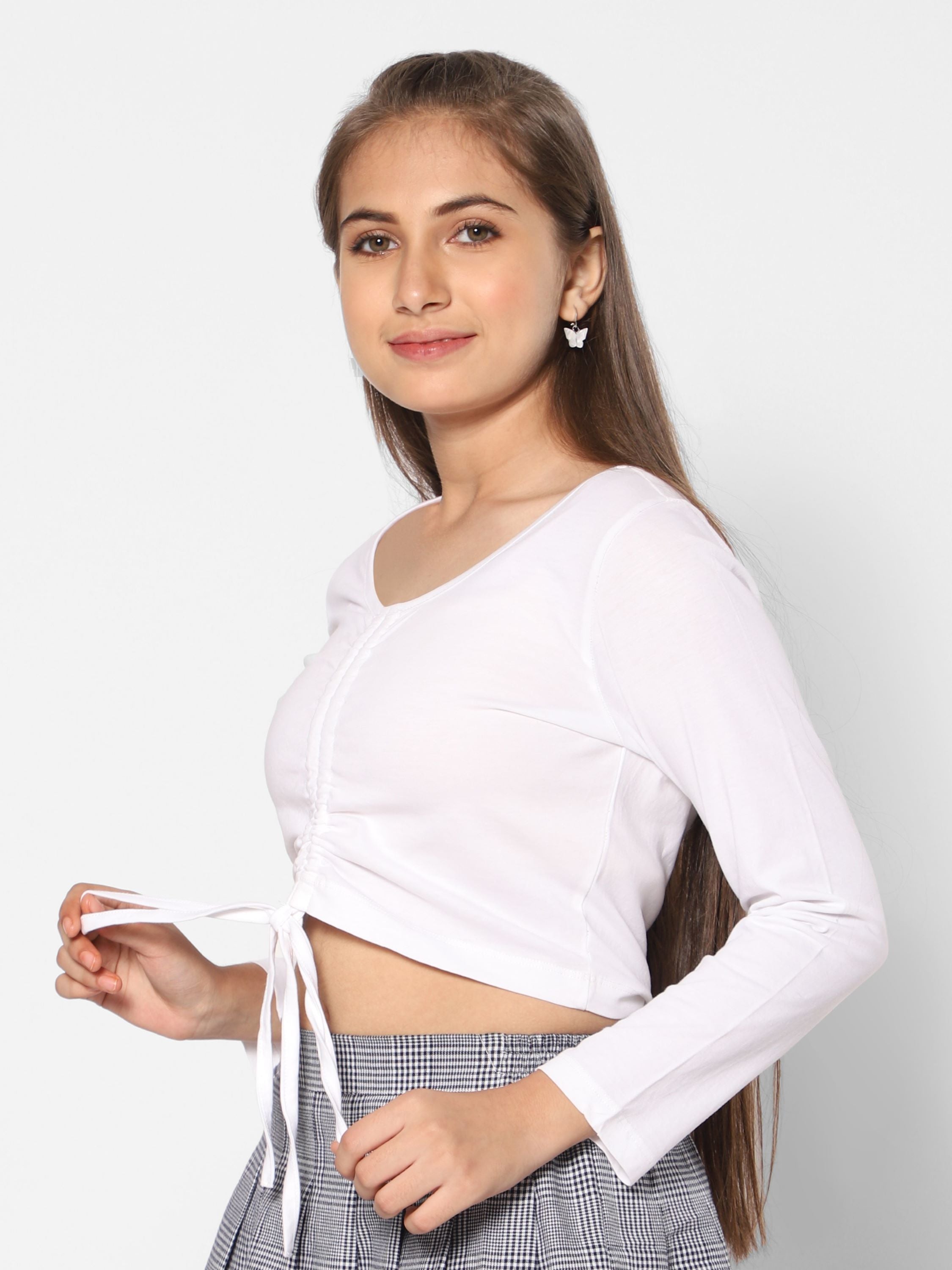 TeenTrums Girls Crop T-shirt Rouching -  White