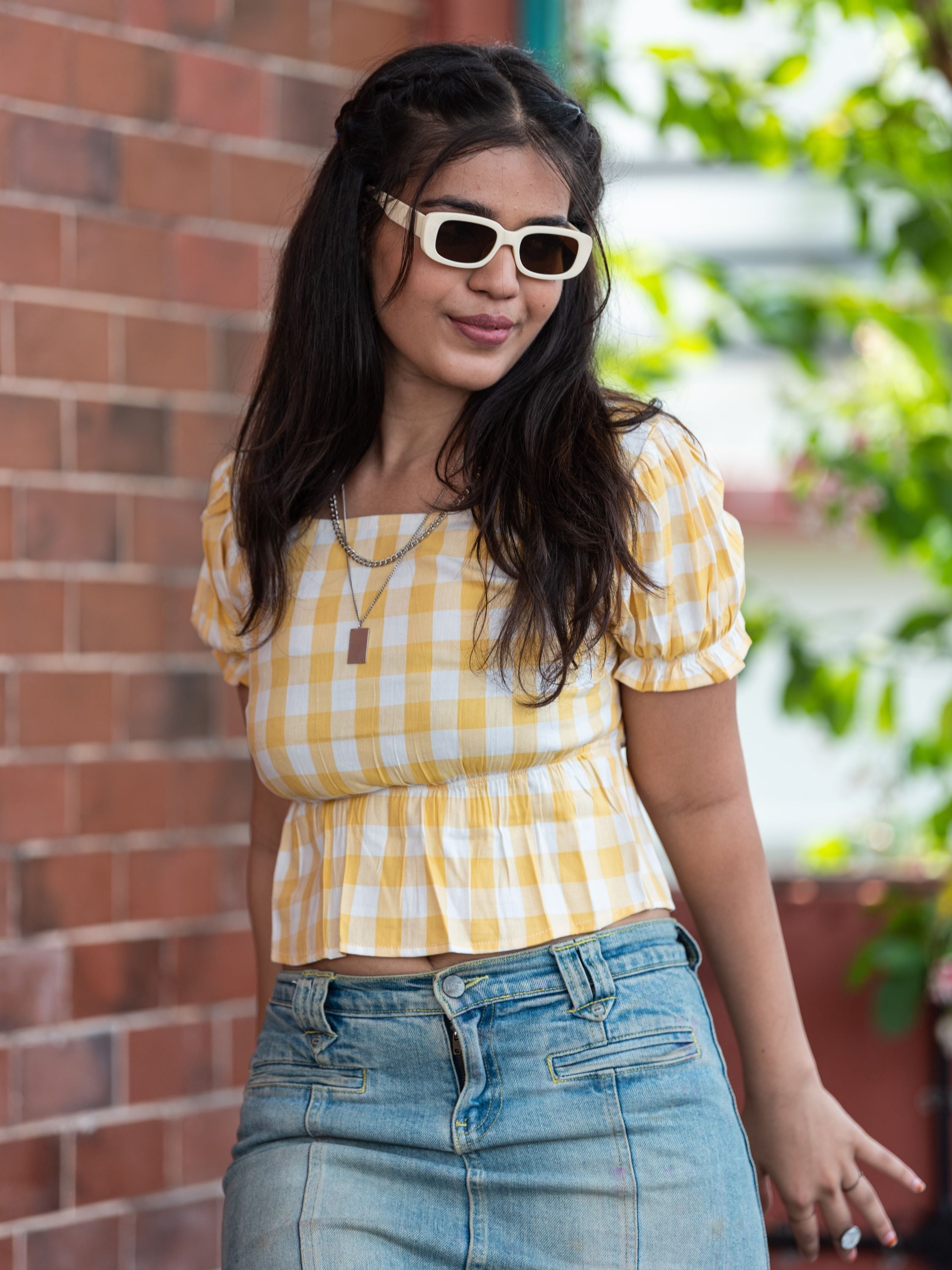 Ghingham Crop Top-Yellow - Main Image