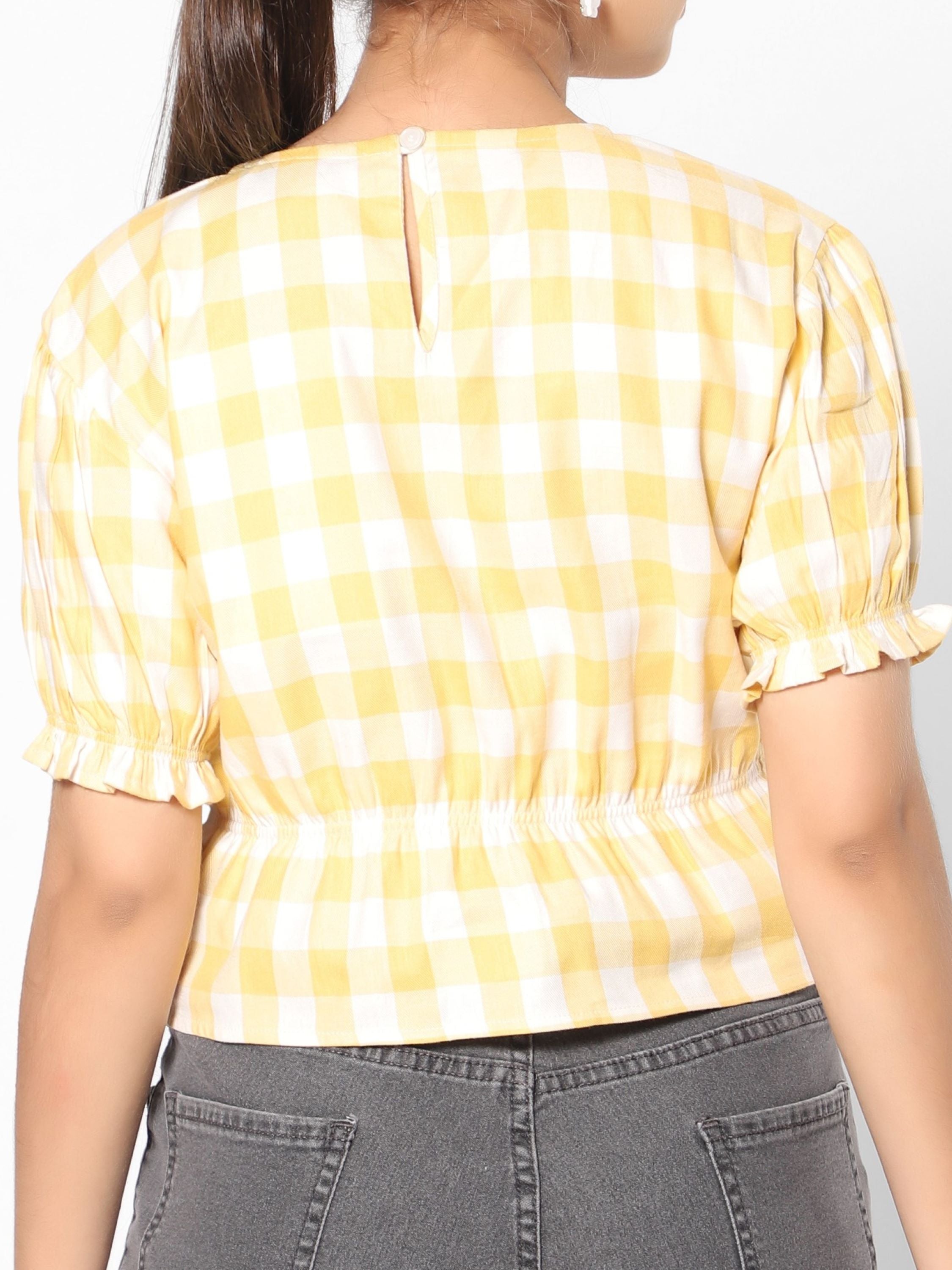 Ghingham Crop Top-Yellow