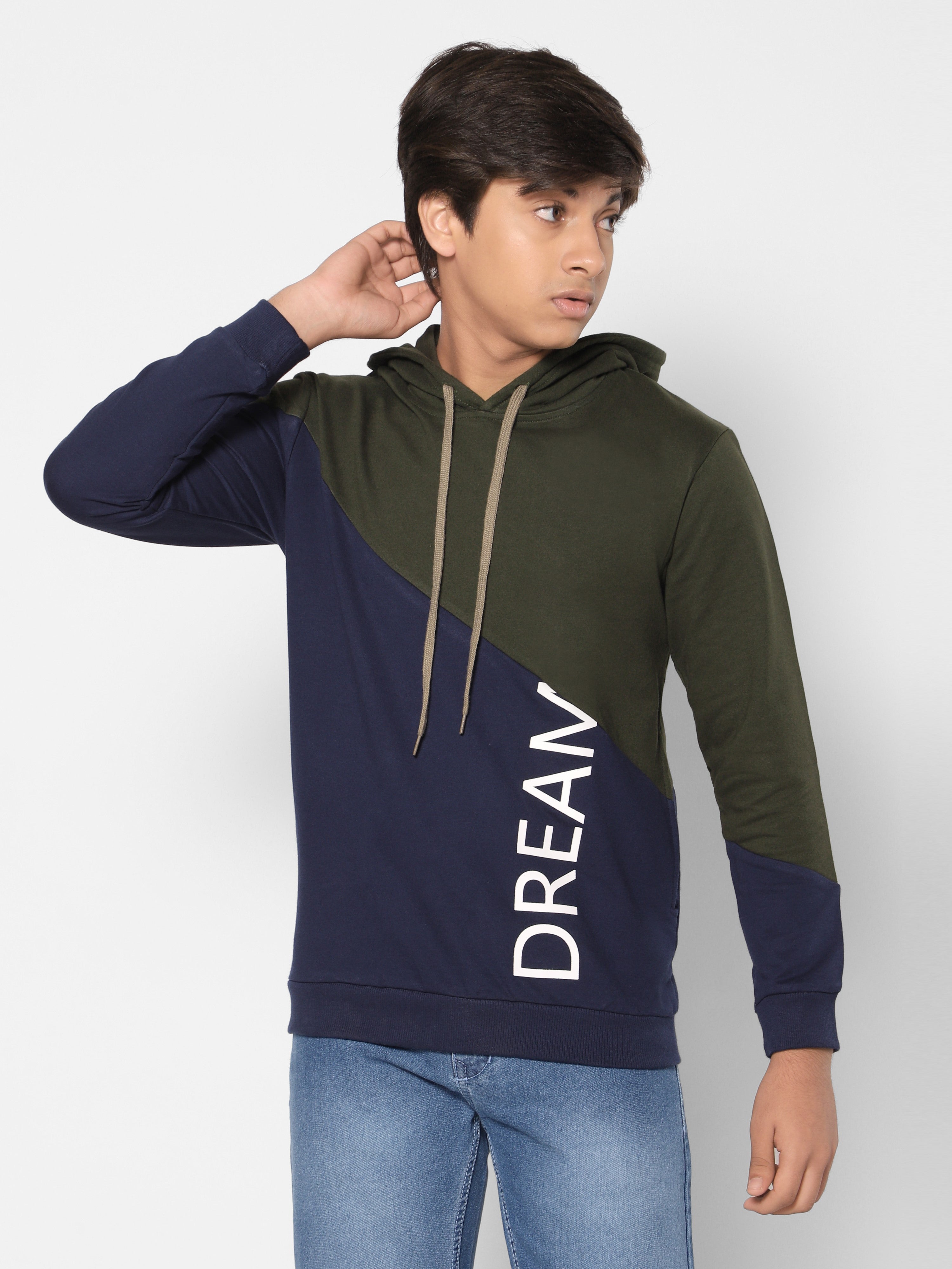 TeenTrums Boys Sweatshirt with half on half pattern - Dreamer - Navy & Olive