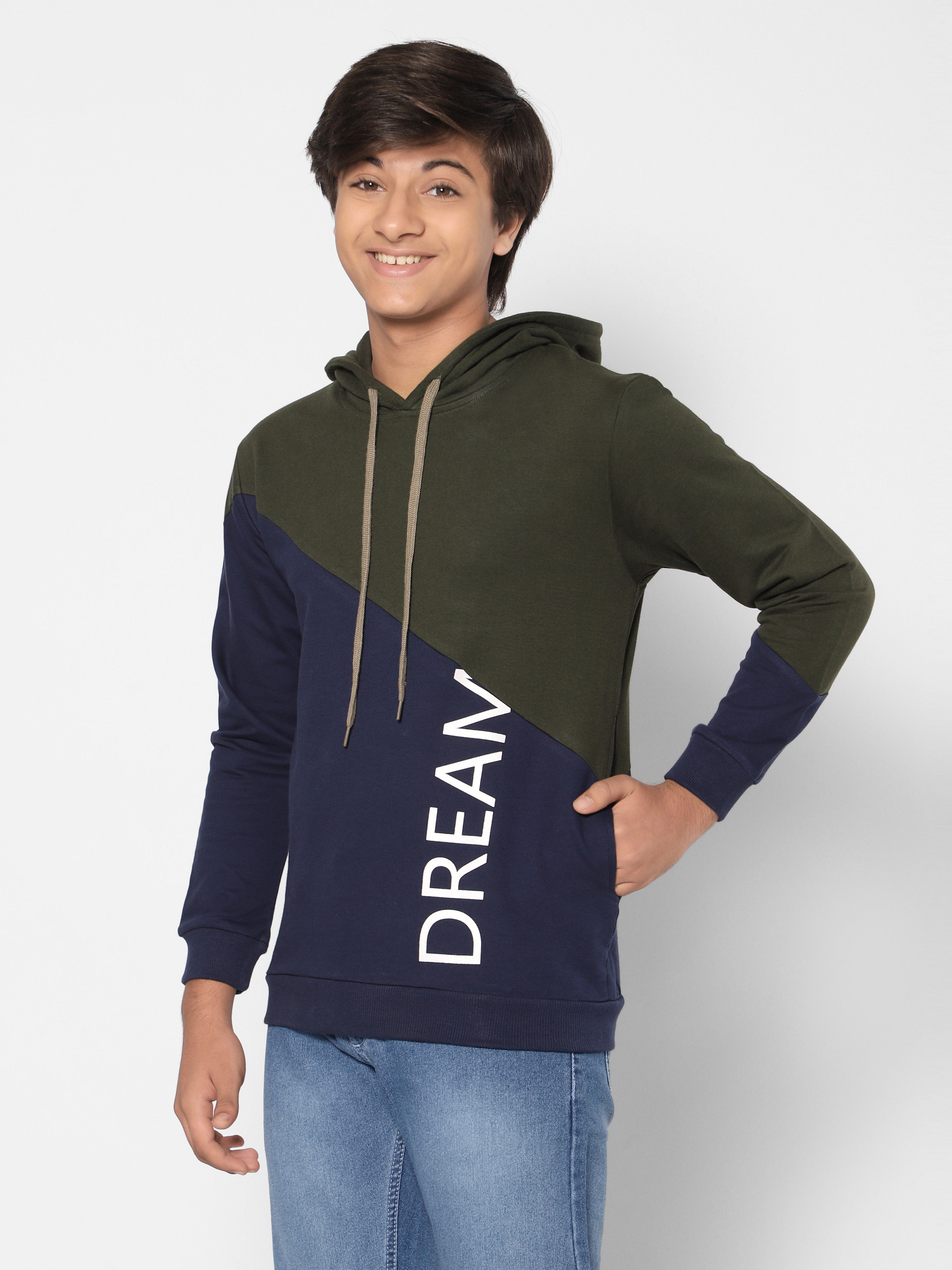 TeenTrums Boys Sweatshirt with half on half pattern - Dreamer - Navy & Olive