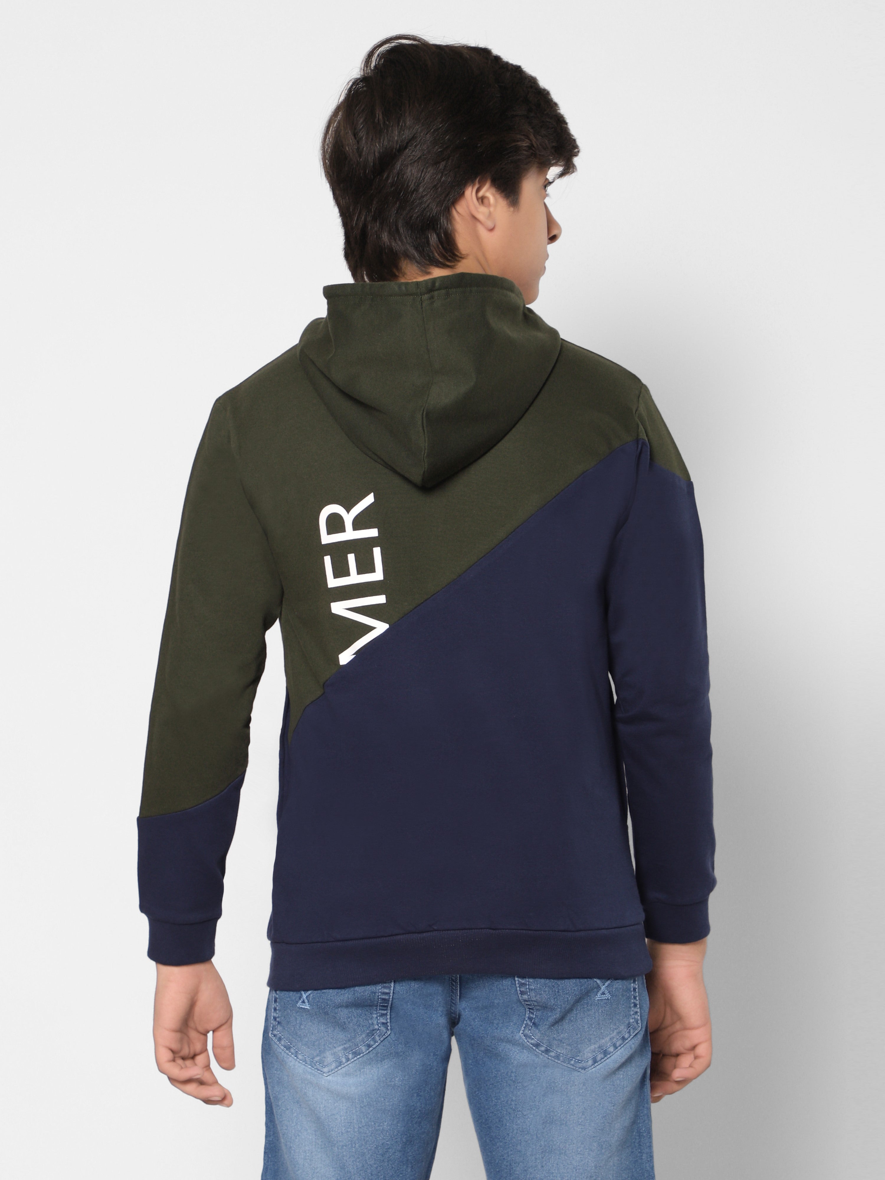 TeenTrums Boys Sweatshirt with half on half pattern - Dreamer - Navy & Olive