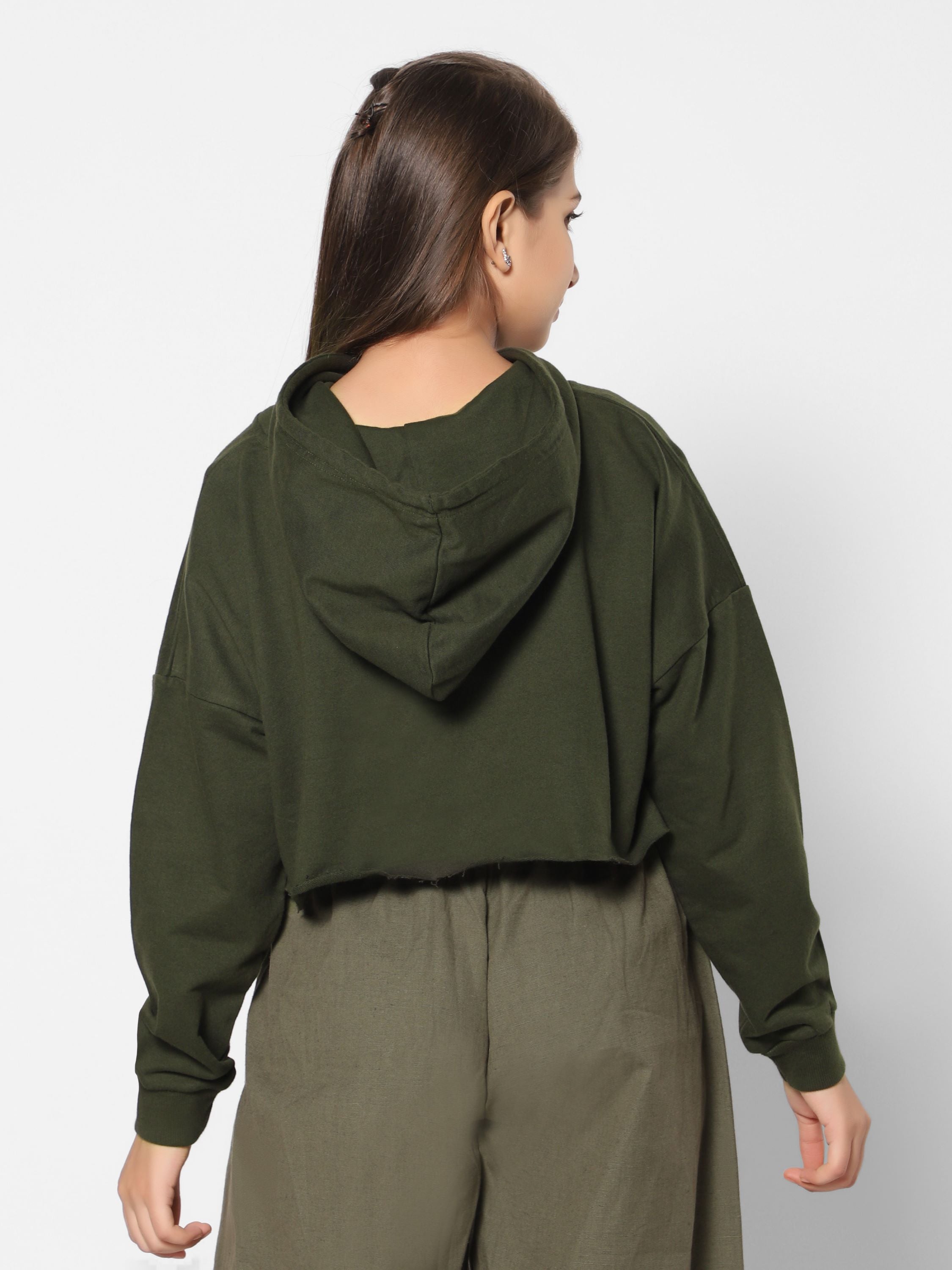 TeenTrums Girls Crop Hoodie-Olive