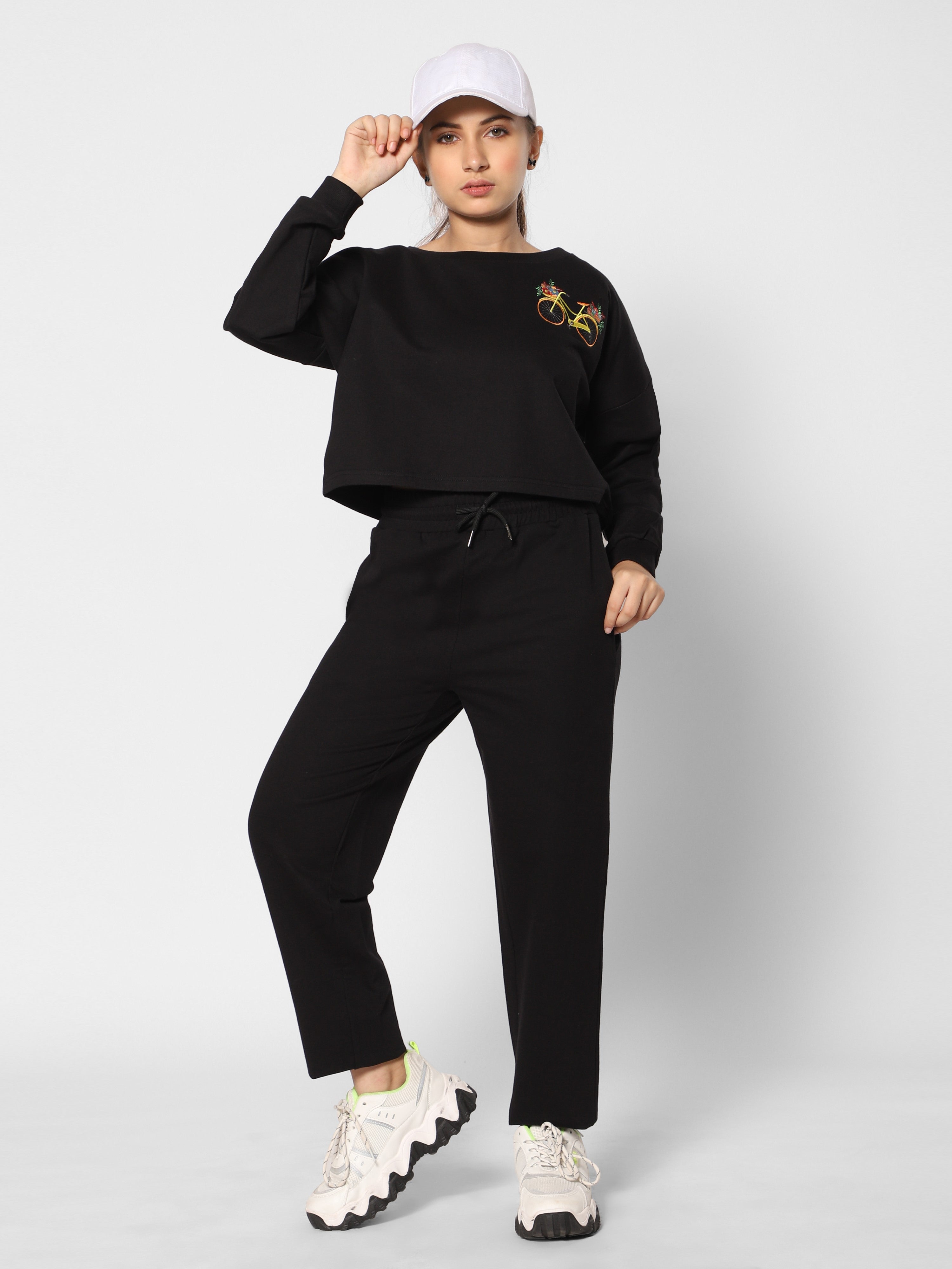 Sweat top-cycle embroidery-black