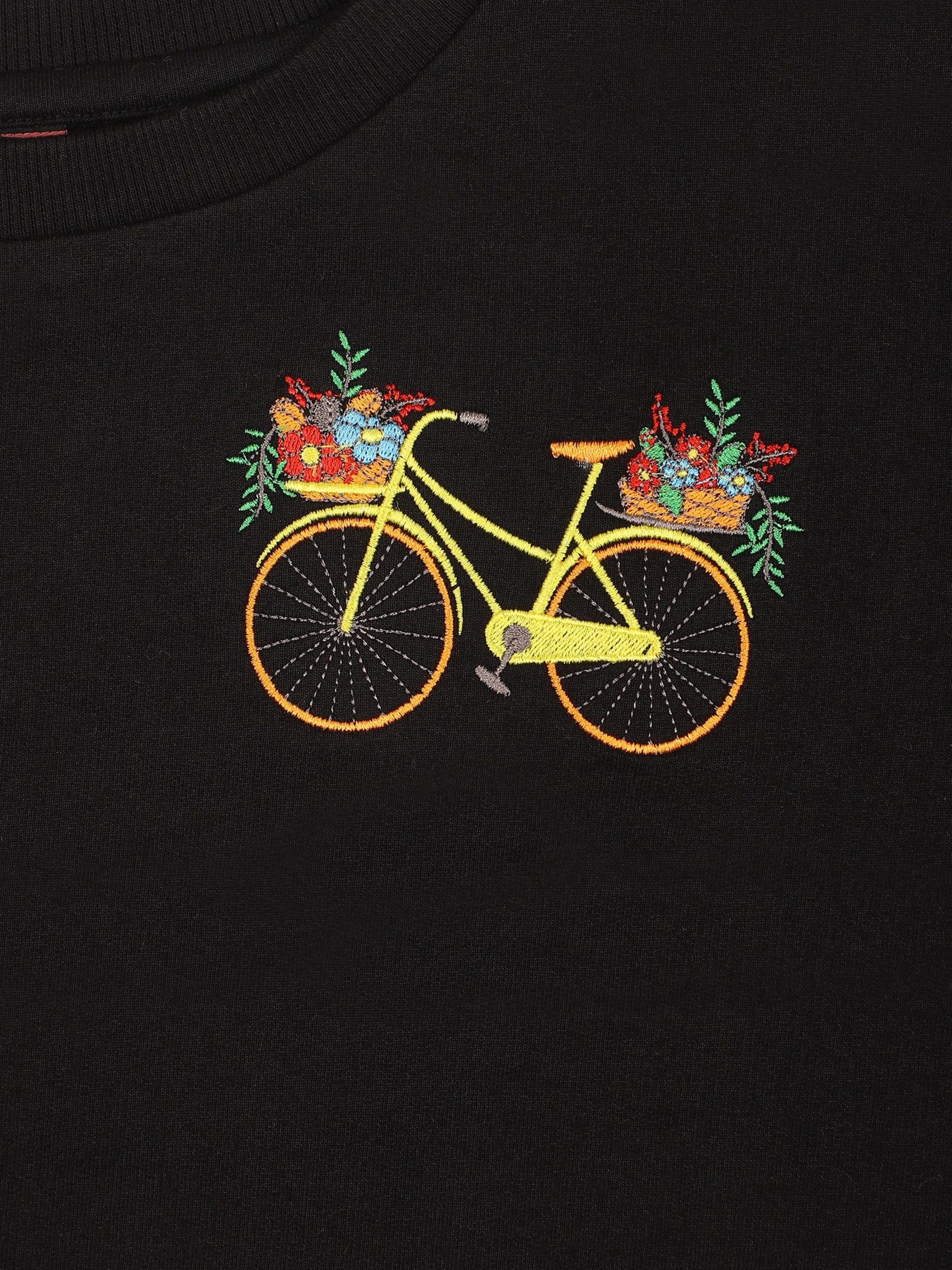 TeenTrums Girls Crop Sweat top - cycle embroidery - black