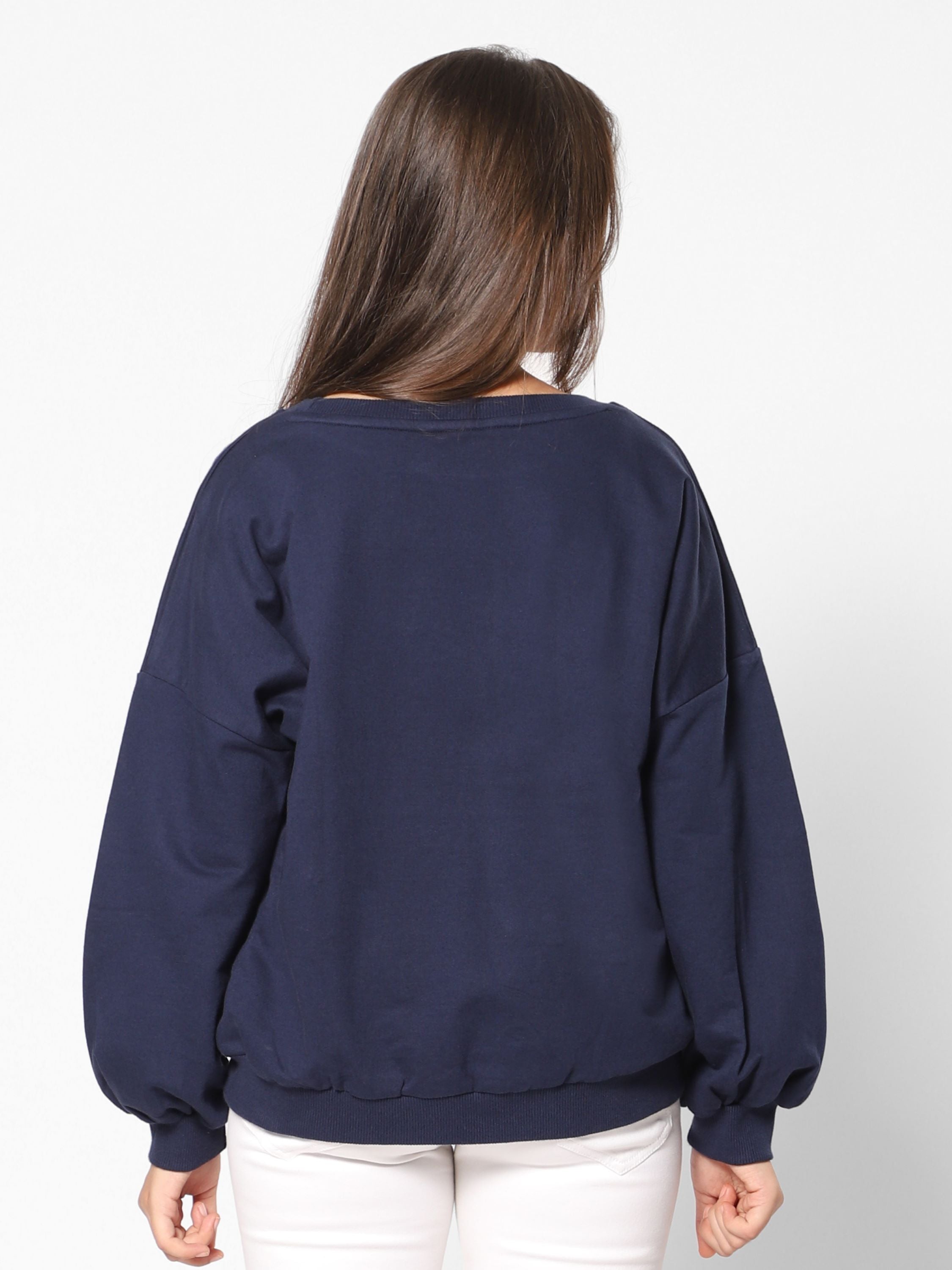 Sweat top-flower on sleeves - Navy