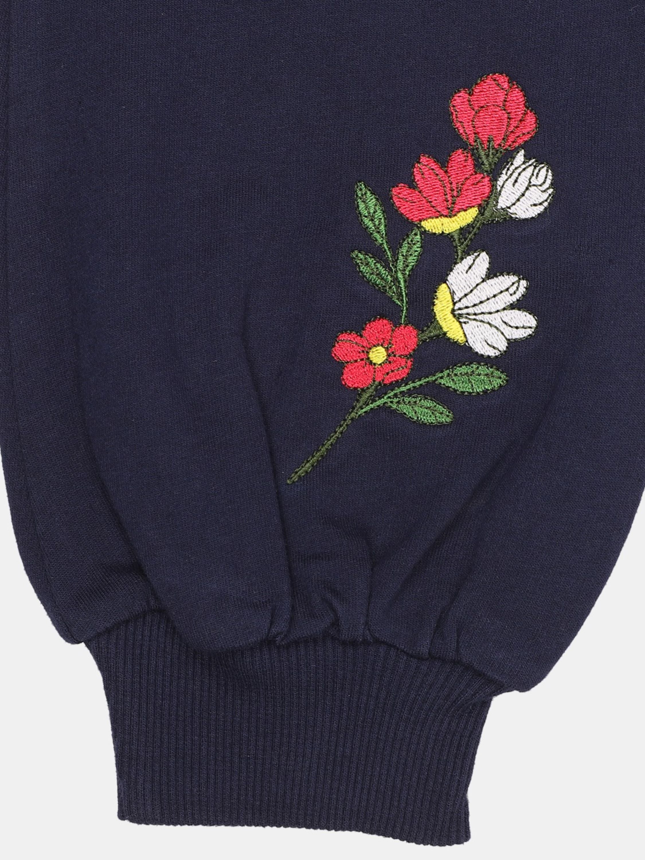 TeenTrums Girls Sweat top - flower on sleeves embroidery- Navy