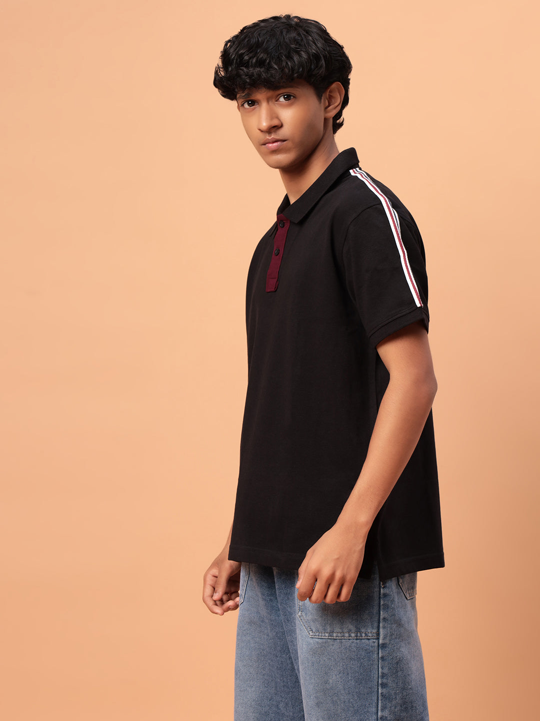 Boys Regular Fashion Polo - Twill Tapes - Black