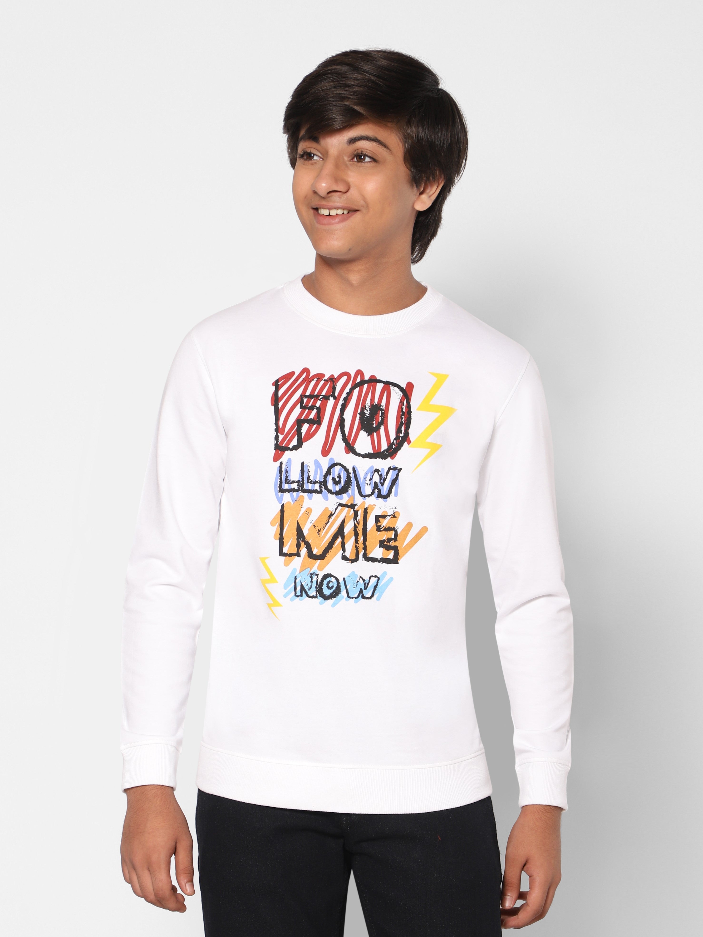 TeenTrums Boys Sweat top - rough sketch - Follow me now-White