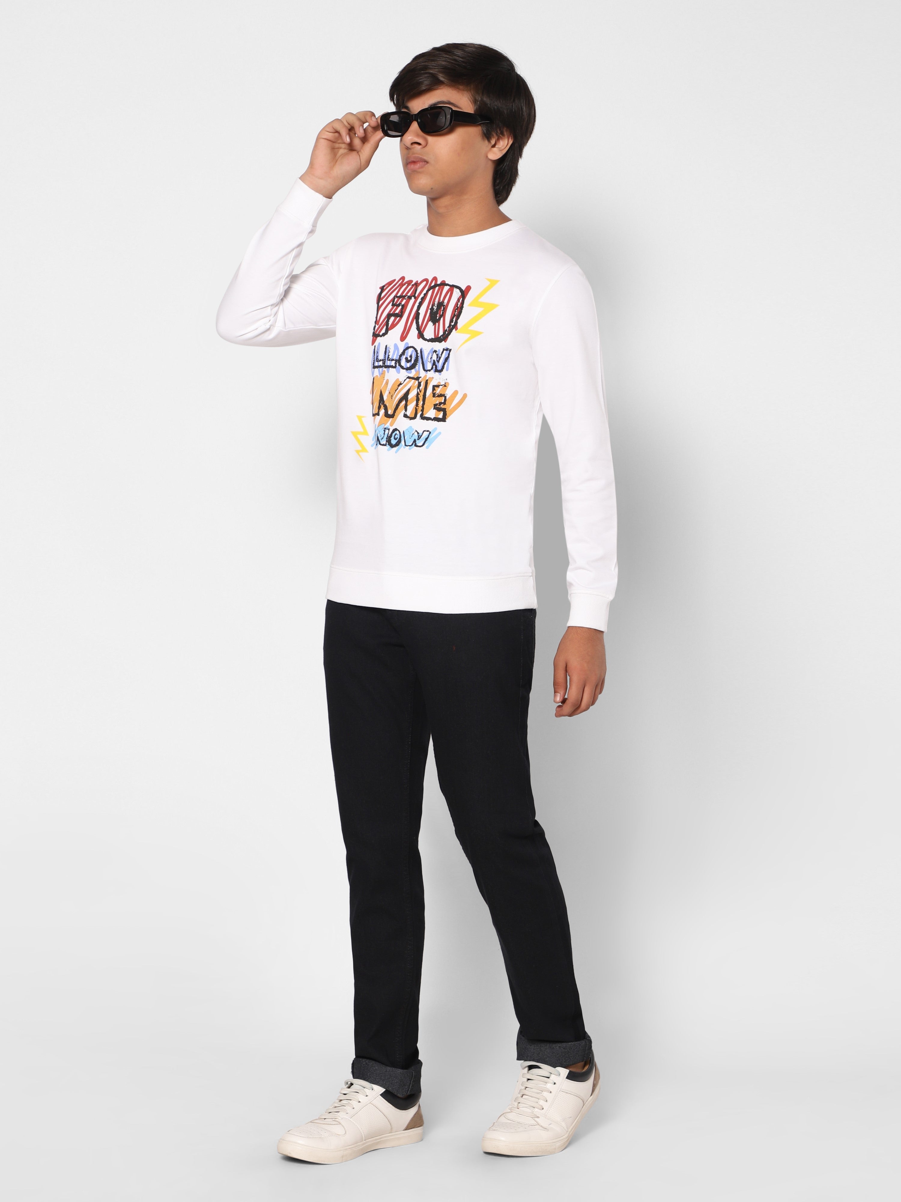 TeenTrums Boys Sweat top - rough sketch - Follow me now-White