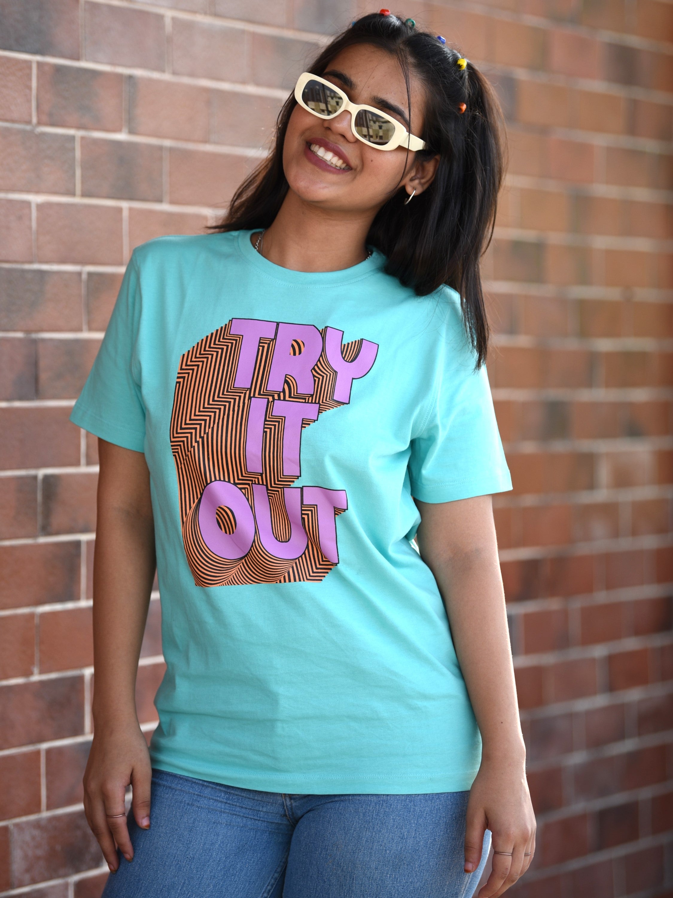 TeenTrums Unisex statement T-shirt - Try it out - Turquoise