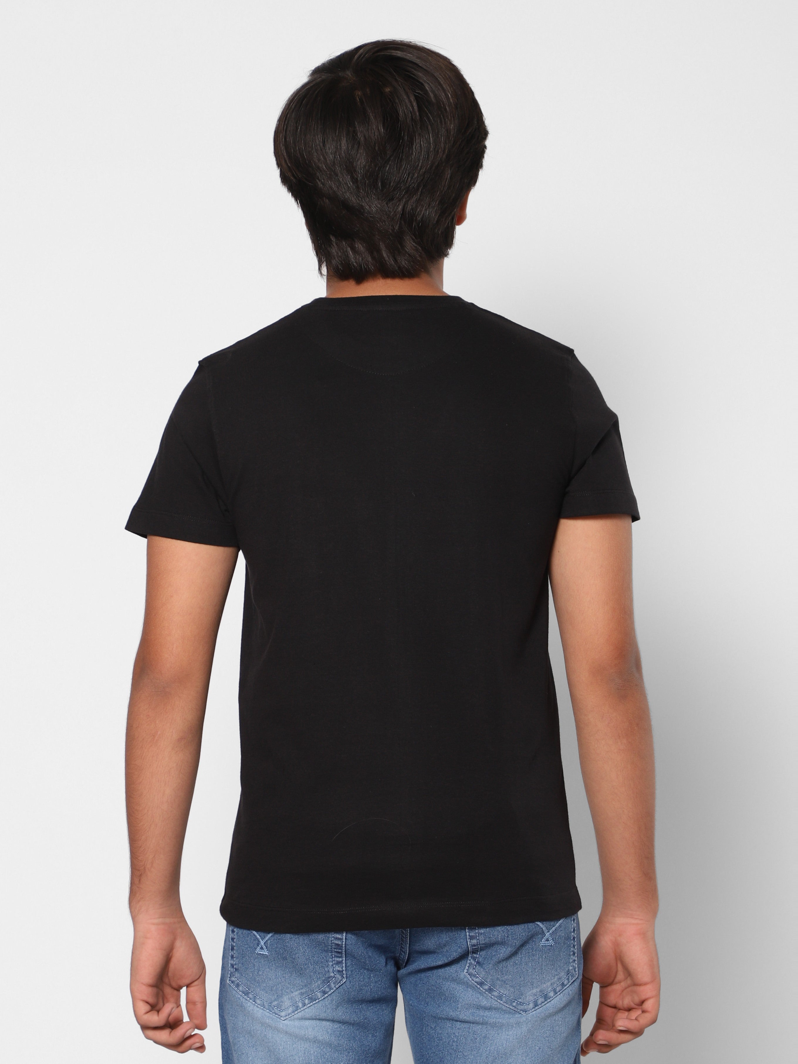 TeenTrums Regular Boys Graphic T-shirt Rose foil print- Black