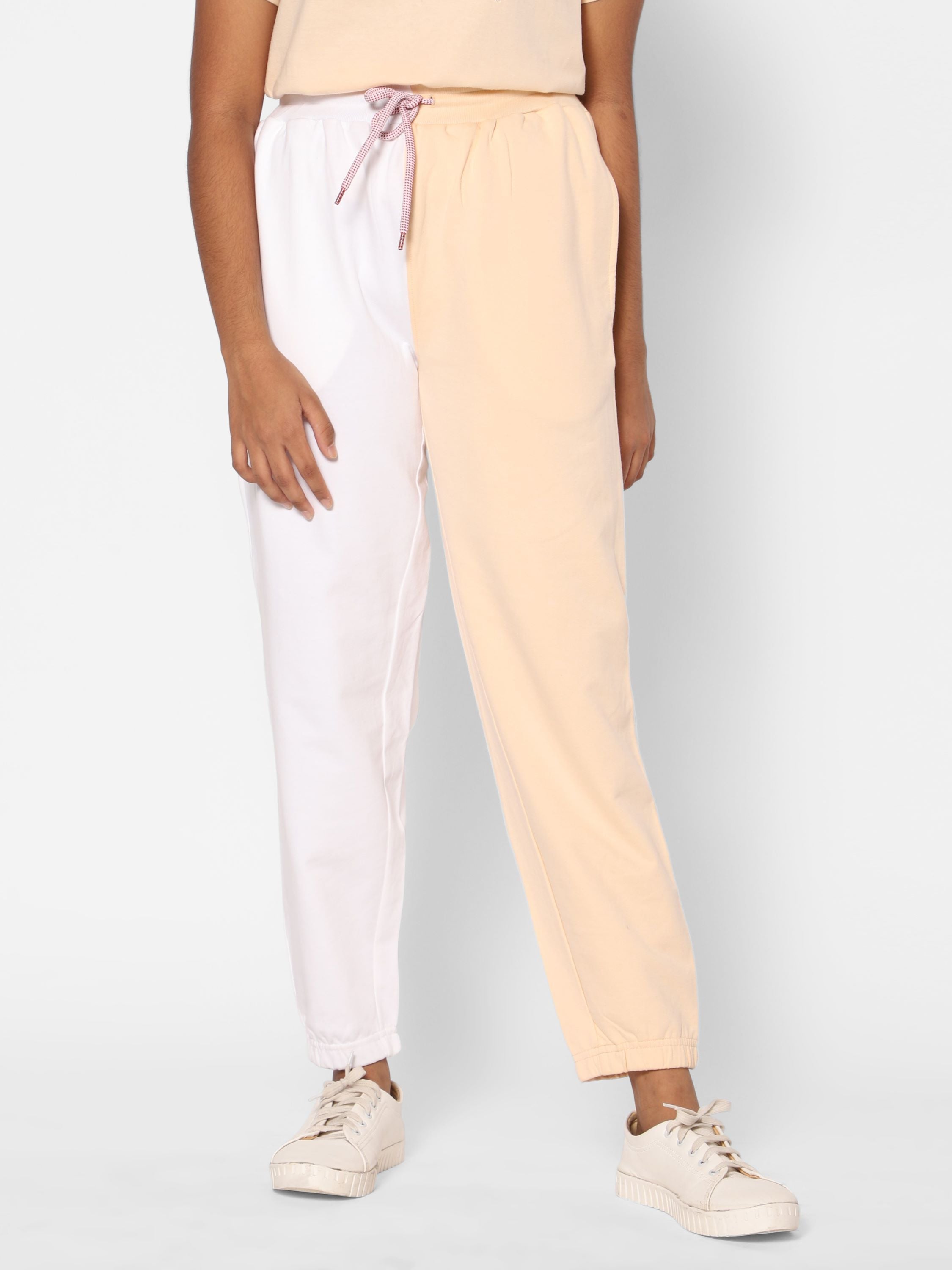 TeenTrums Girls Track pants -  half on half pattern- Peach & White