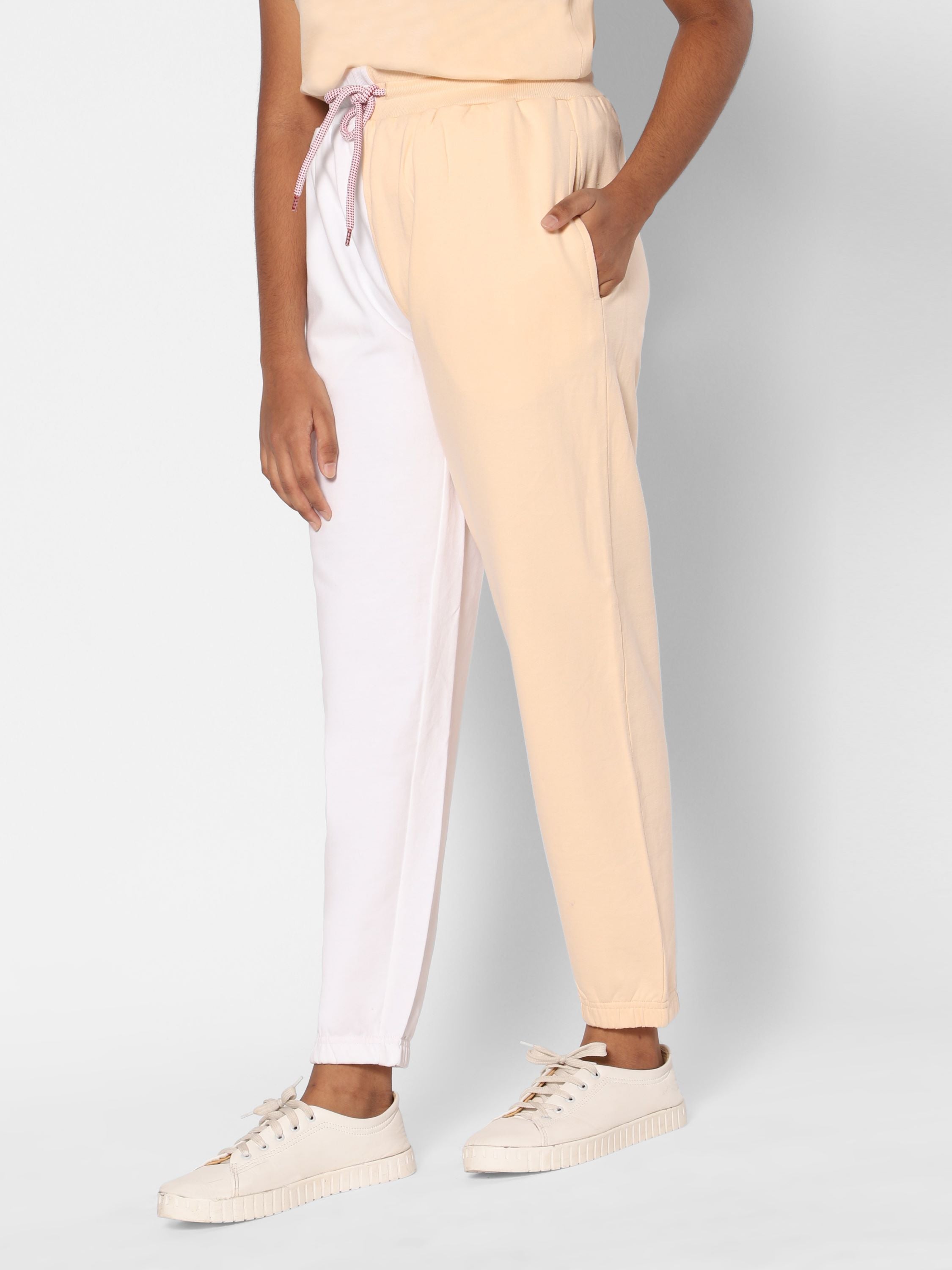 TeenTrums Girls Track pants -  half on half pattern- Peach & White