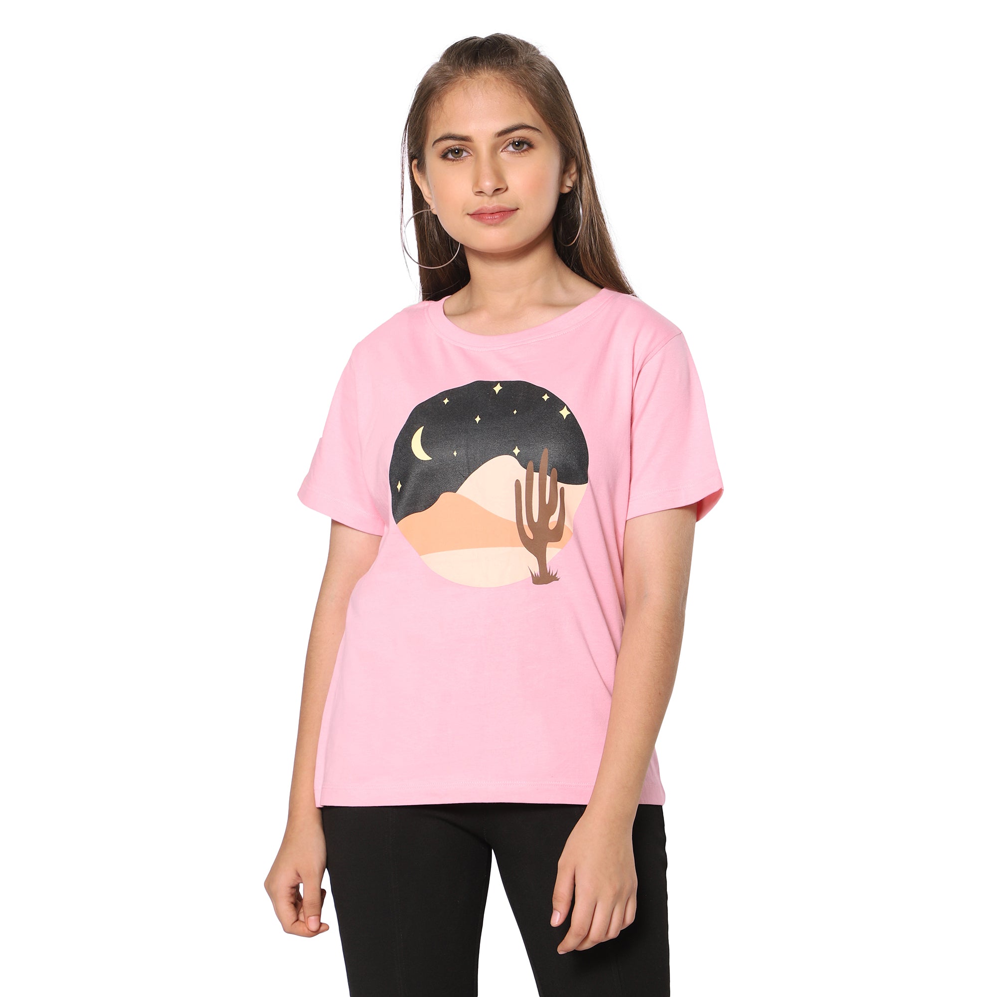 TeenTrums Pack of 3 - Girls Graphic Print Tee 100% Cotton T-Shirt Round Neck Half Sleeves-  Dark Pink / Dark Blue/ Pink