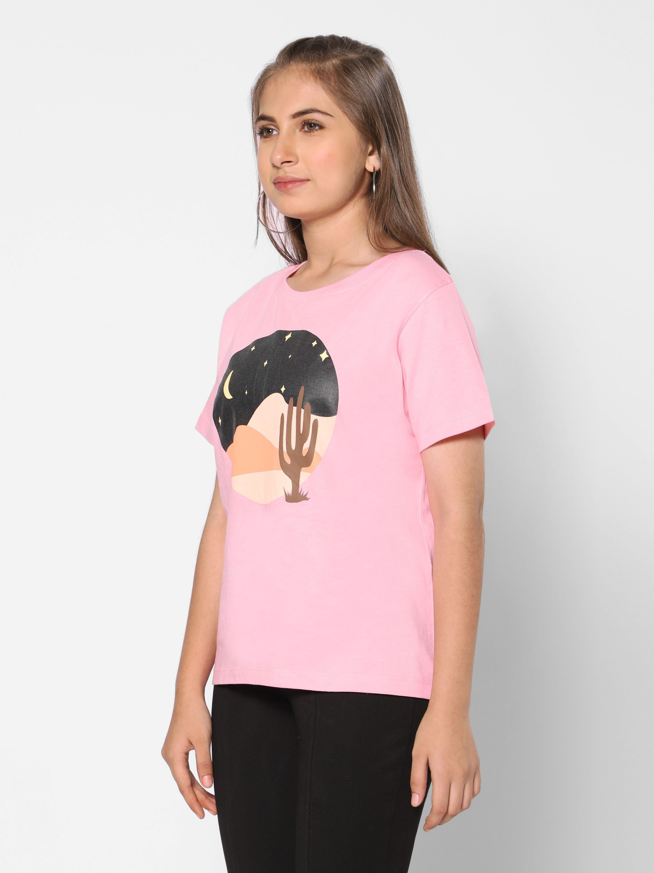 TeenTrums Girls  graphic T-shirt  boho art- Pink