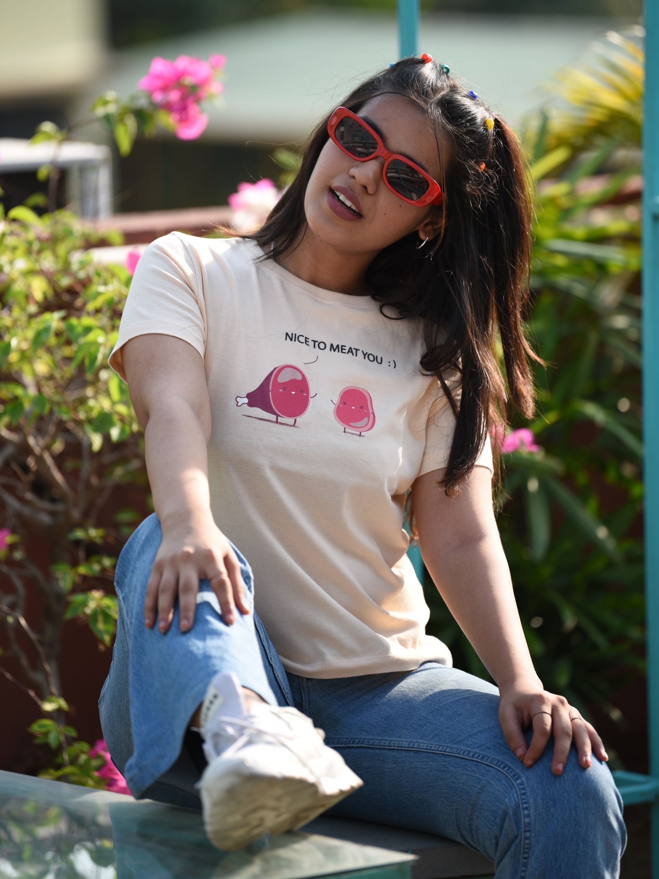 TeenTrums Girls  Graphic T-shirt nice - to meat you - Peach