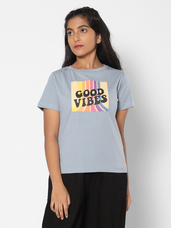 TeenTrums Girls statement T-shirt - Good Vibes-Blue