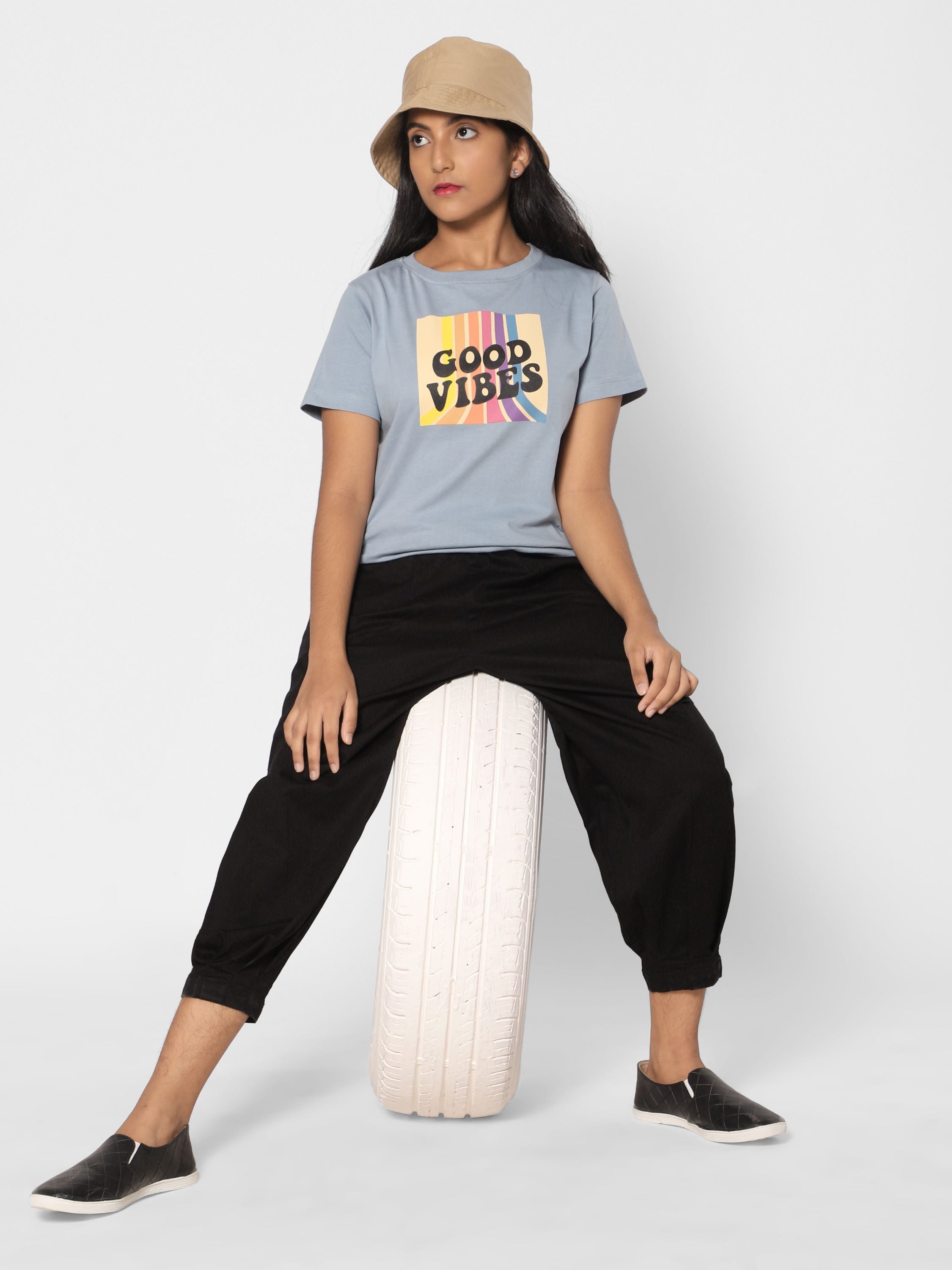 TeenTrums Girls statement T-shirt - Good Vibes-Blue