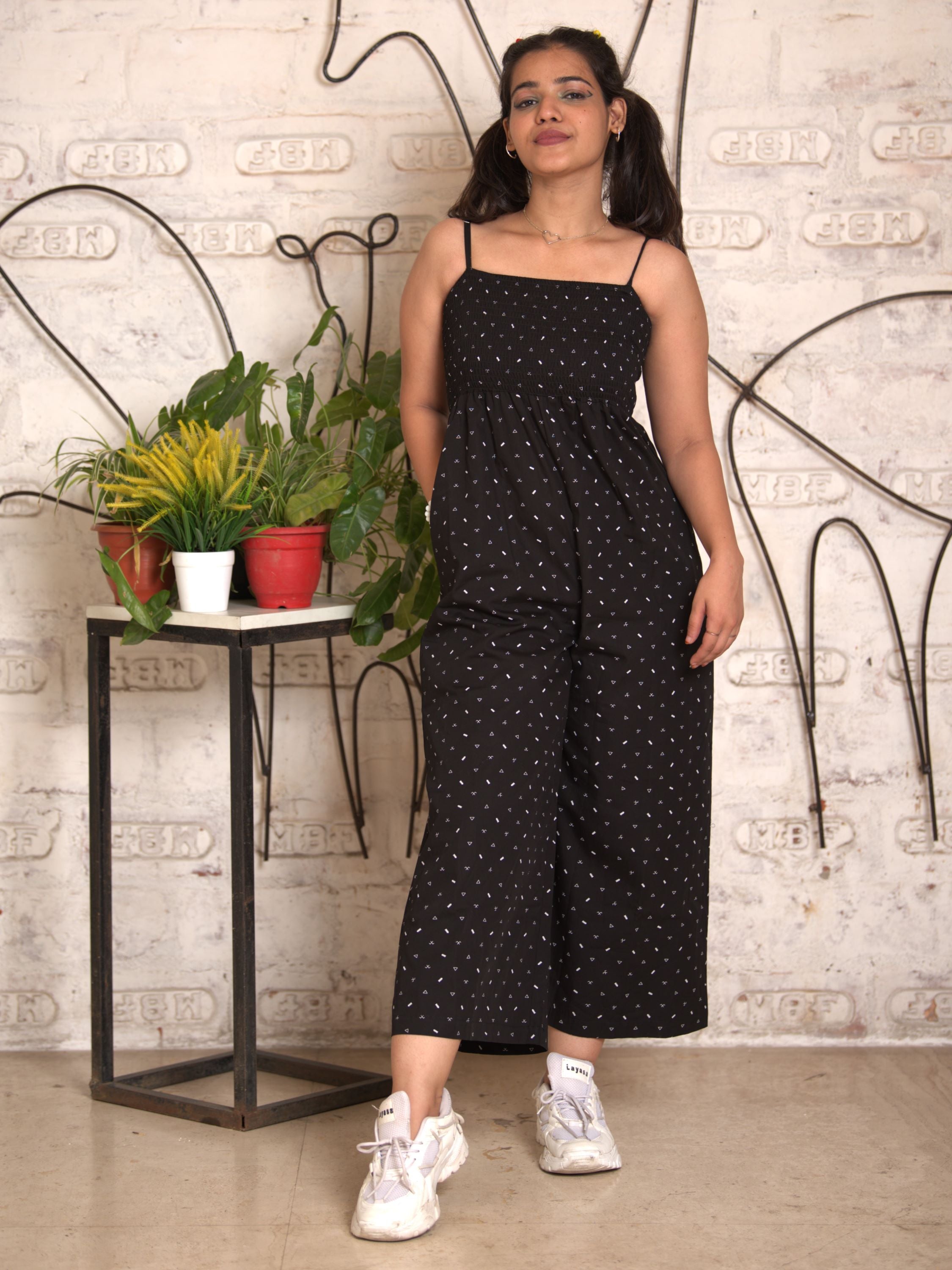 Smocking Jumpsuit-Black