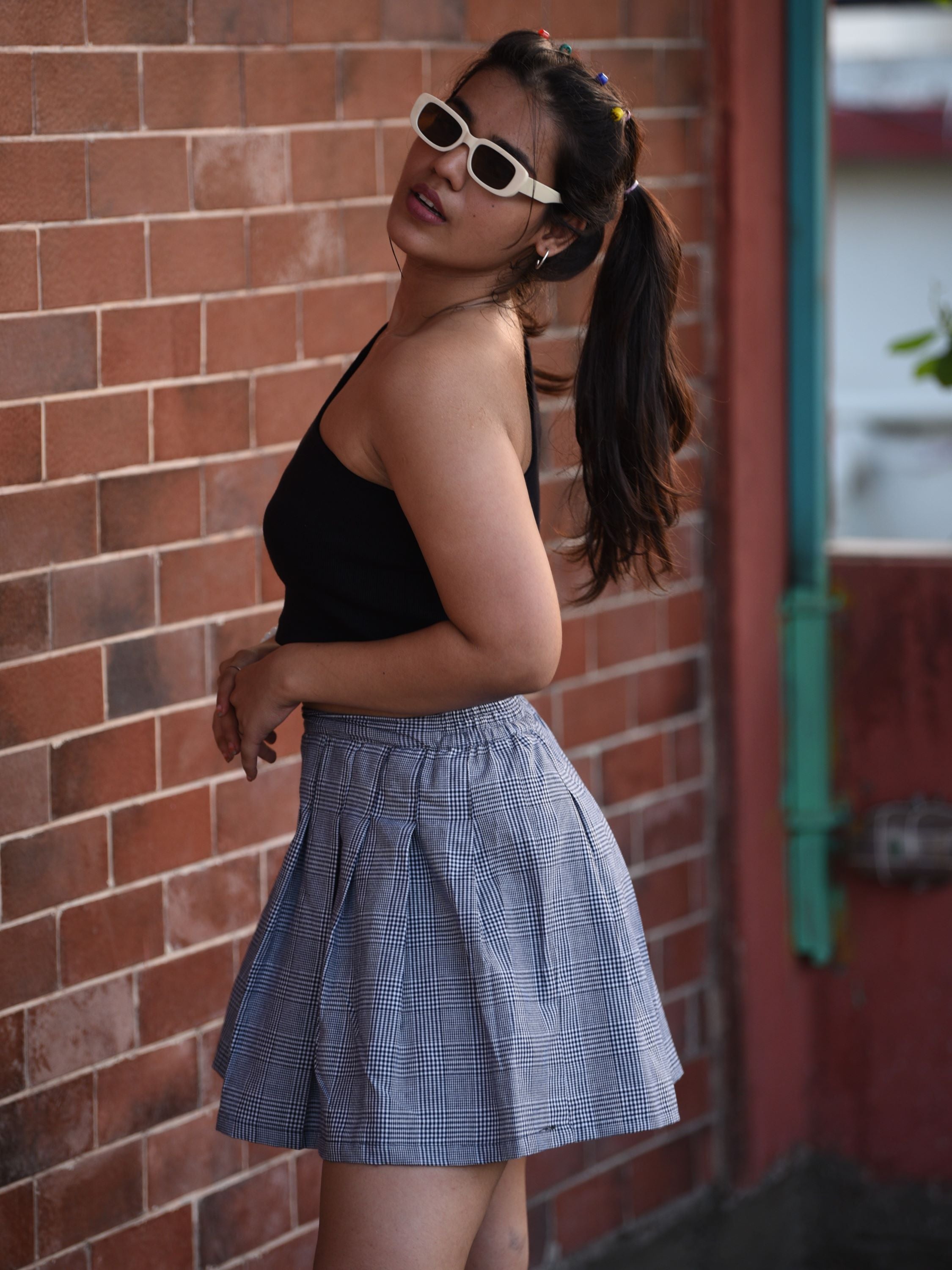 TeenTrums Girls Checkered Skirt-Black & White