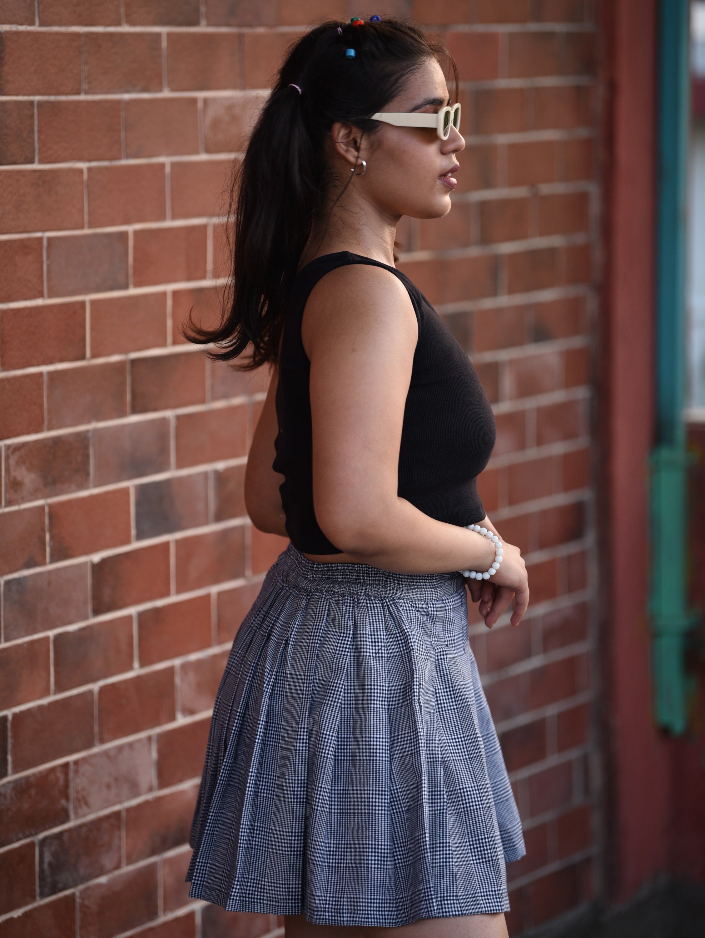 Checkered Skirt- White