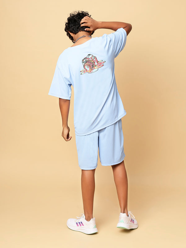 TeenTrums Boys Graphic Tshirt and Shorts Co-Ord Set (set of 2)-Blue