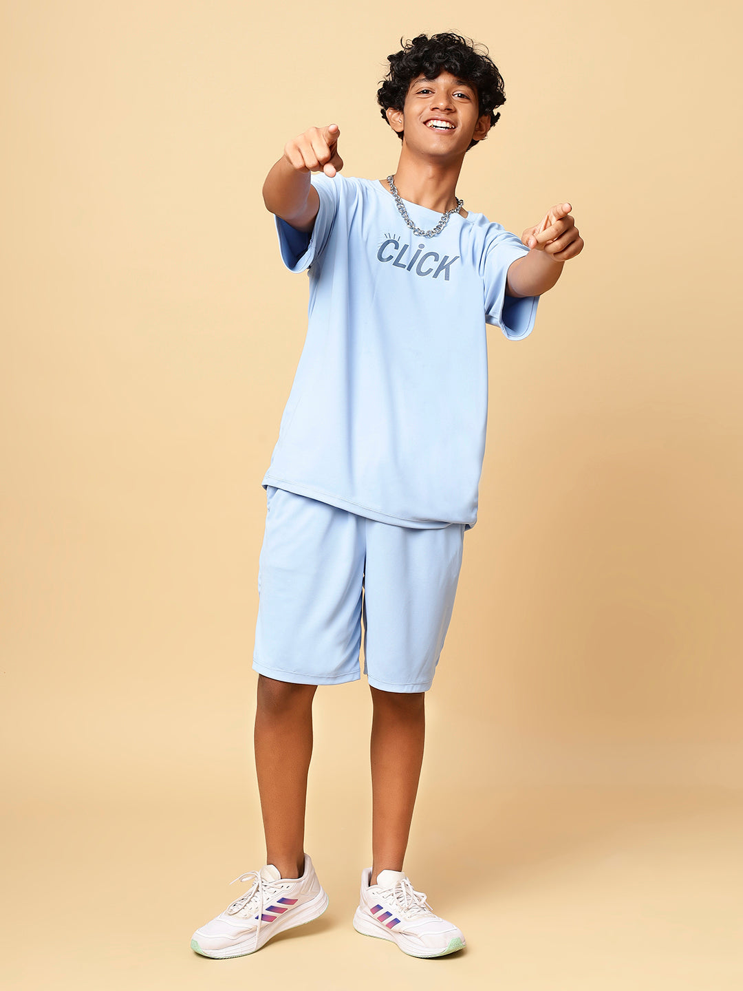 TeenTrums Boys Graphic Tshirt and Shorts Co-Ord Set (set of 2)-Blue